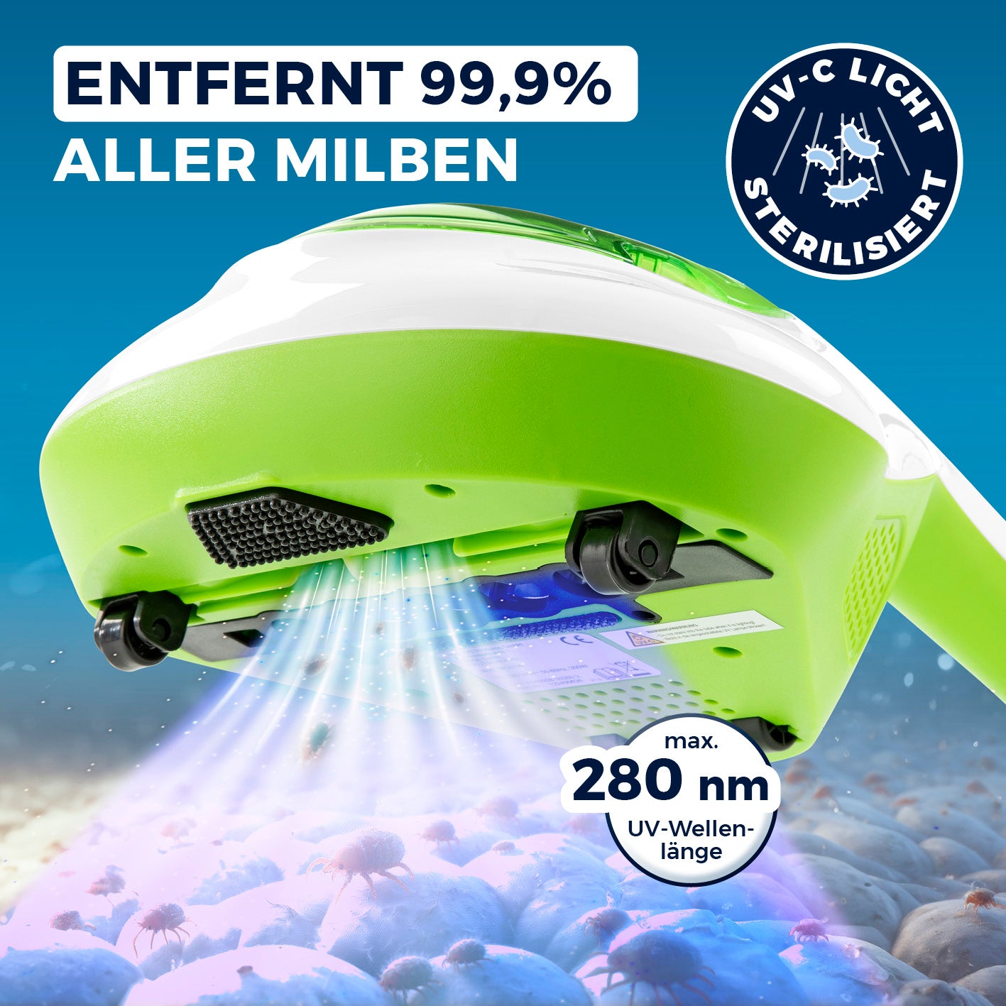 Milbensauger Vibration - HEPA-13-Filter - weiß/limegreen