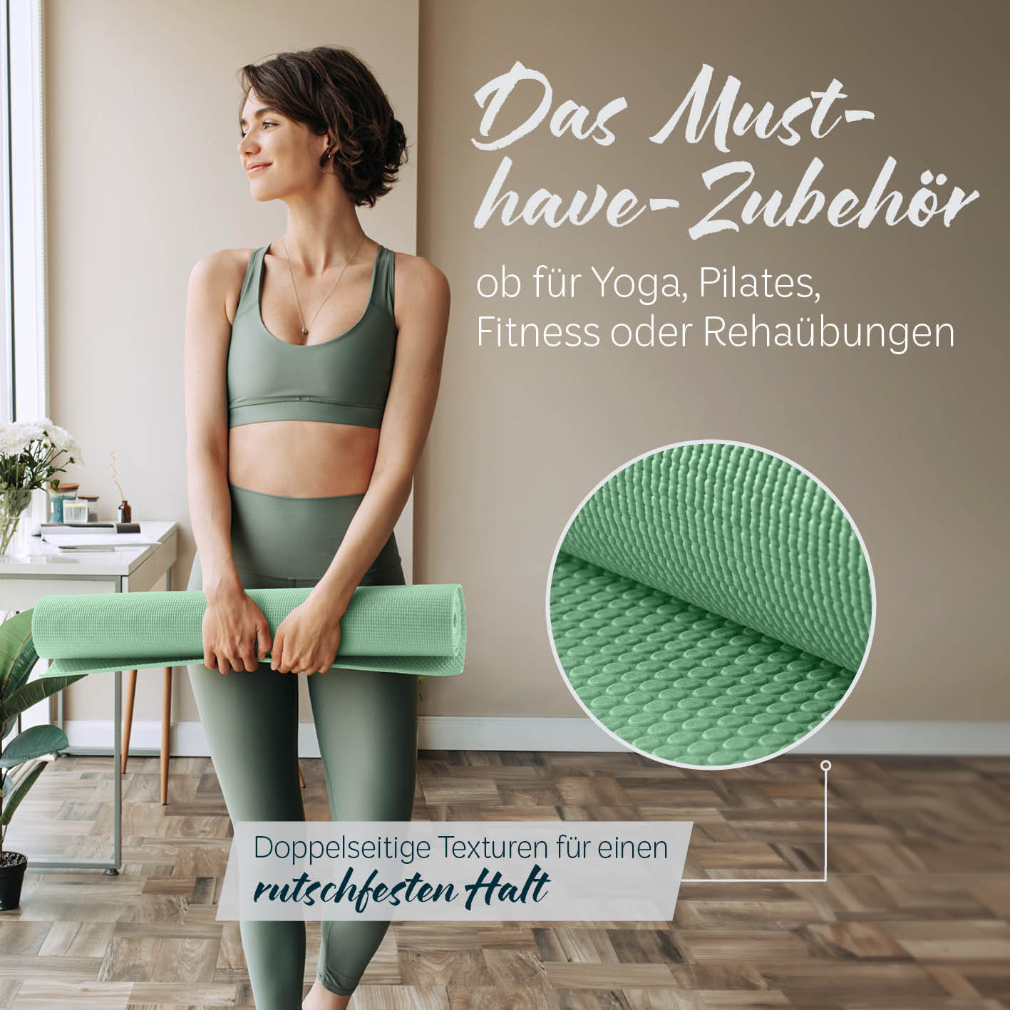 Yogamatte Kirana - 183 x 61 x 0,4 cm - Mint, rutschfest, weich, flexibel für Yoga, Pilates, Fitness und Rehaübungen.