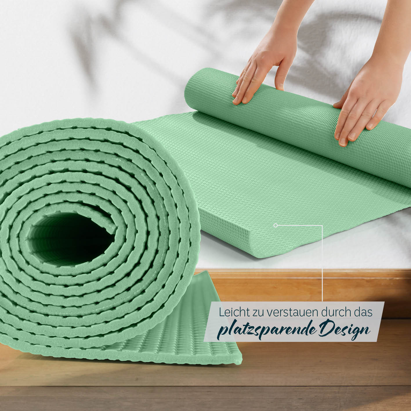 Yogamatte Kirana - 183 x 61 x 0,4 cm - Mint, weiche, rutschfeste und pflegeleichte Trainingsmatte aus ECO-PVC.