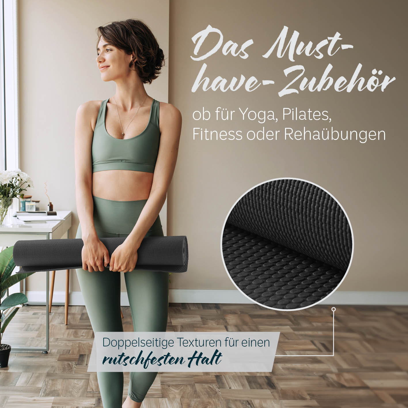 Yogamatte Kirana - 183 x 61 x 0,4 cm - Schwarz mit weicher Oberfläche, rutschfest und vielseitig für Yoga, Pilates und Fitness.