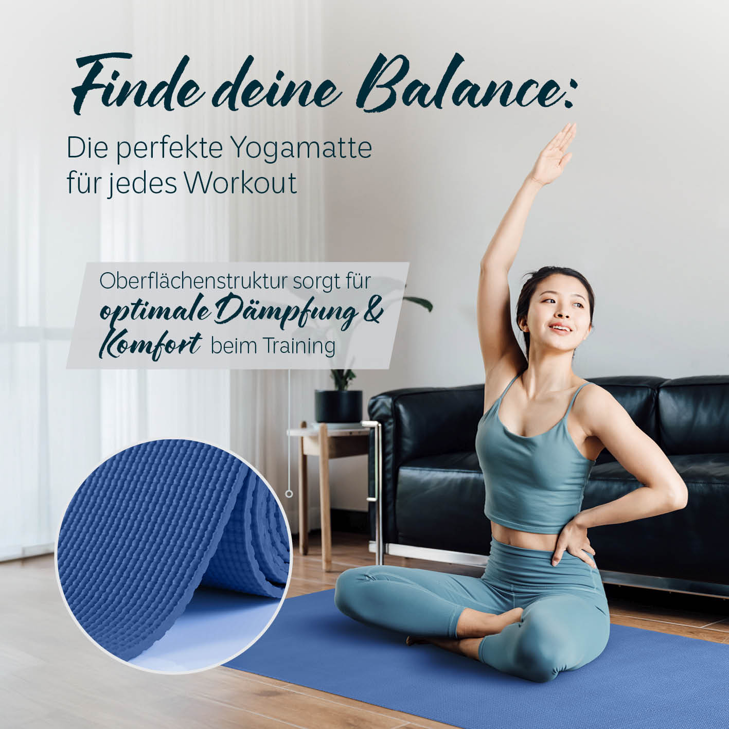 Yogamatte Kirana - 183 x 61 x 0,4 cm - Navyblau mit weicher Oberfläche für optimale Dämpfung und Komfort beim Training.