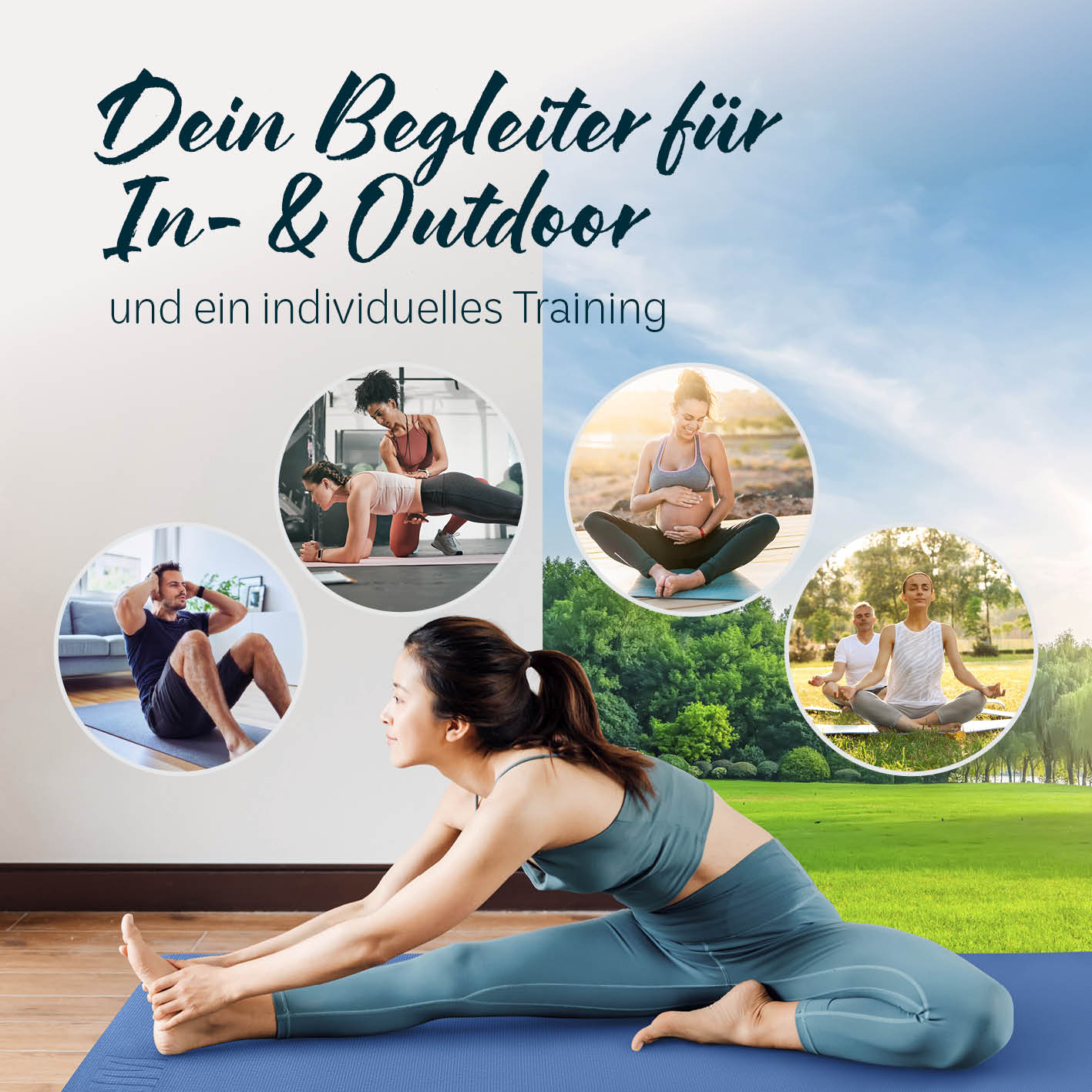 Yogamatte Kirana - 183 x 61 x 0,4 cm - Navyblau, rutschfest und weich, ideal für Pilates, Fitness und Outdoor-Training.