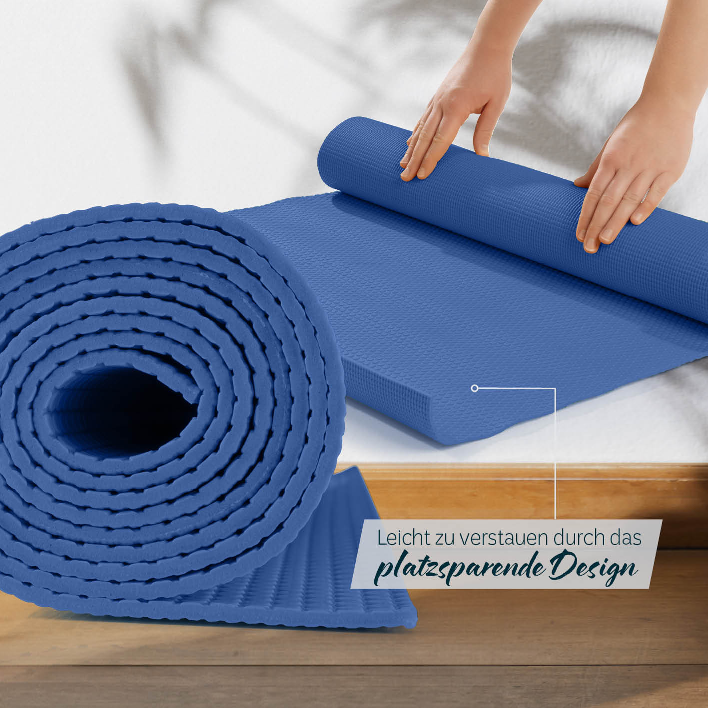 Yogamatte Kirana - 183 x 61 x 0,4 cm - Navyblau, weich, rutschfest, pflegeleicht, flexible Trainingsmatte aus ECO-PVC.
