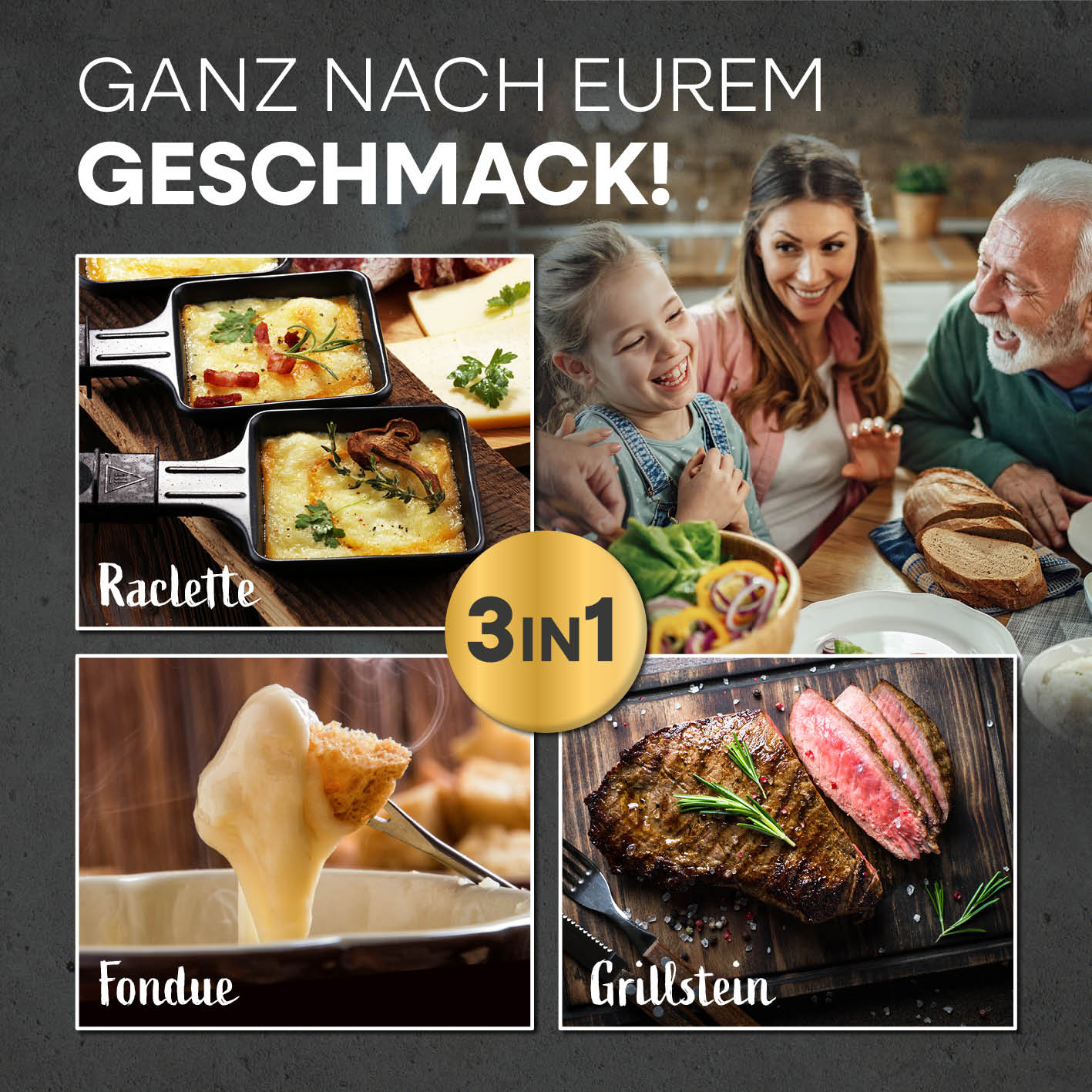 Raclette- & Fondue-Set GRANITlook - schwarz