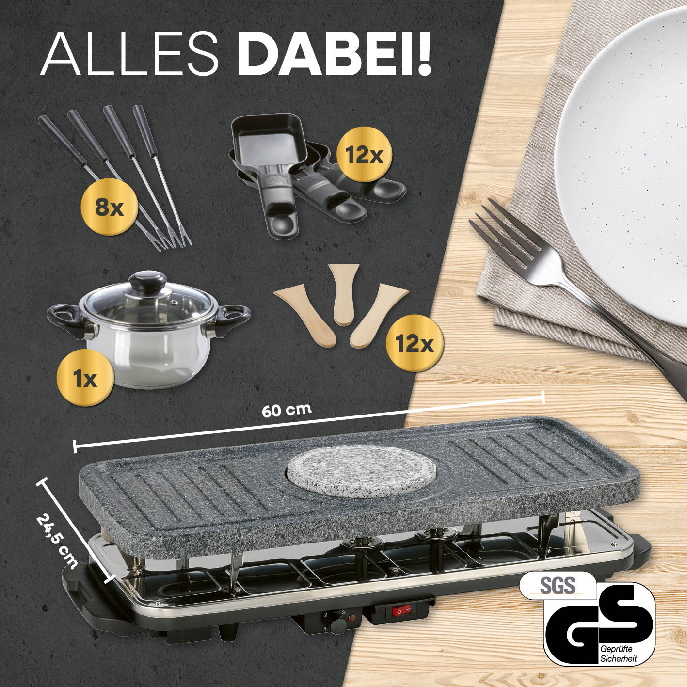 Raclette- & Fondue-Set GRANITlook - schwarz
