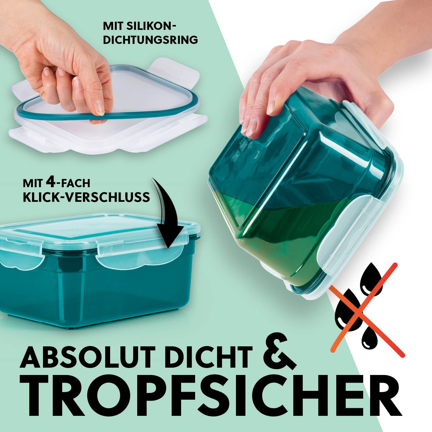 Frischhaltedosen Klick-it, 28-tlg., Smaragd mit silikon-dichtungsring und 4-fach klick-verschluss, absolut dicht und tropfsicher.