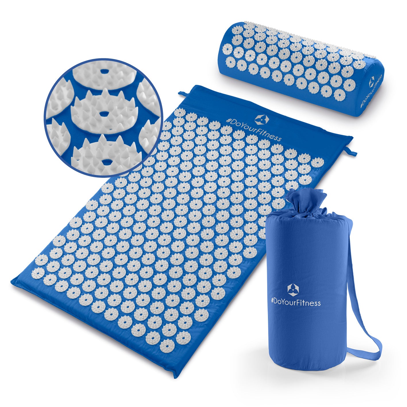 Akupressur-Set Jimuta 20x20x42 cm blau mit Nadelmatte, Nackenkissen und Tragetasche für Entspannung und bessere Durchblutung.