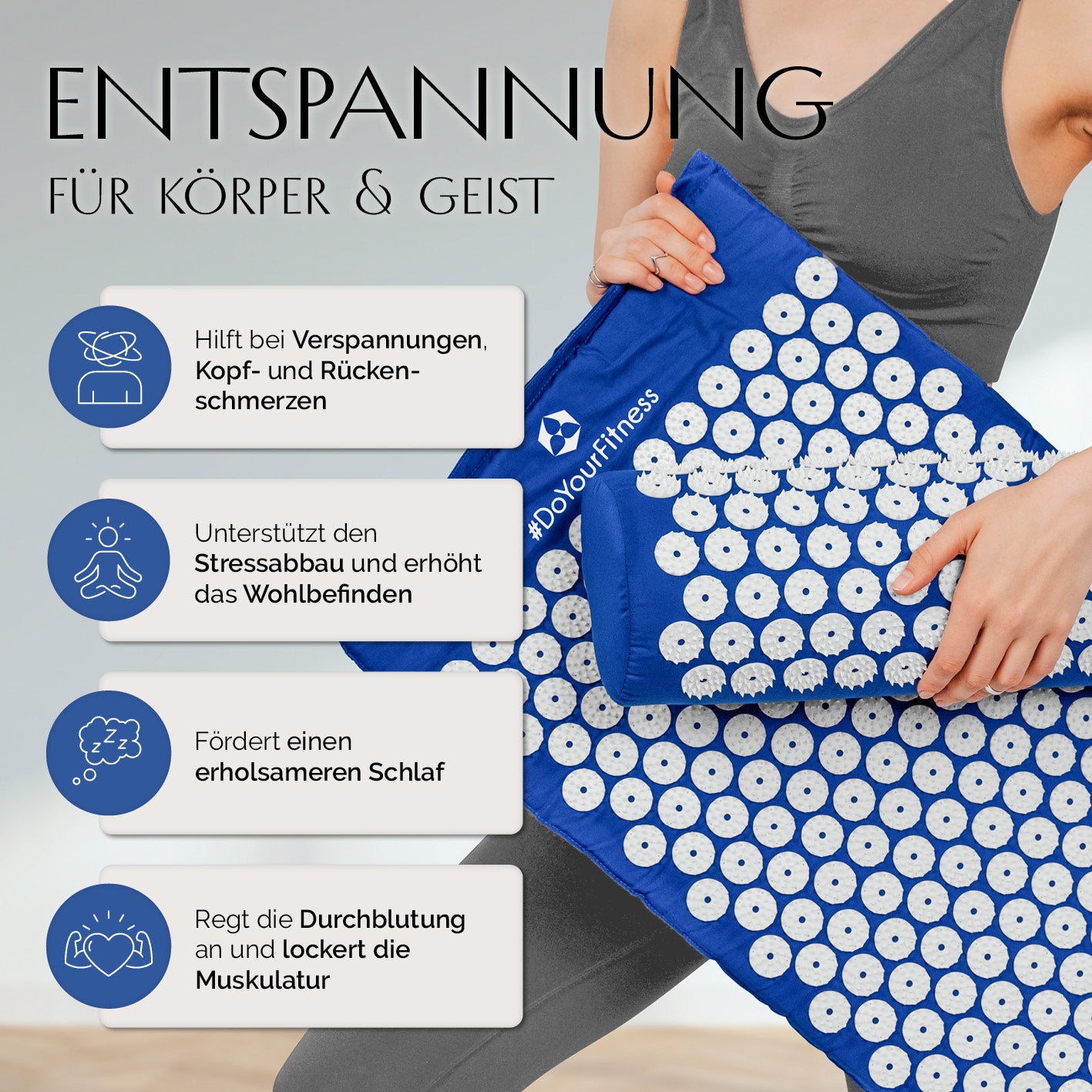 Akupressur-Set Jimuta - 20 x 20 x 42 cm - blau, Akupressurmatte mit Nackenkissen zur Entspannung und Förderung der Durchblutung.