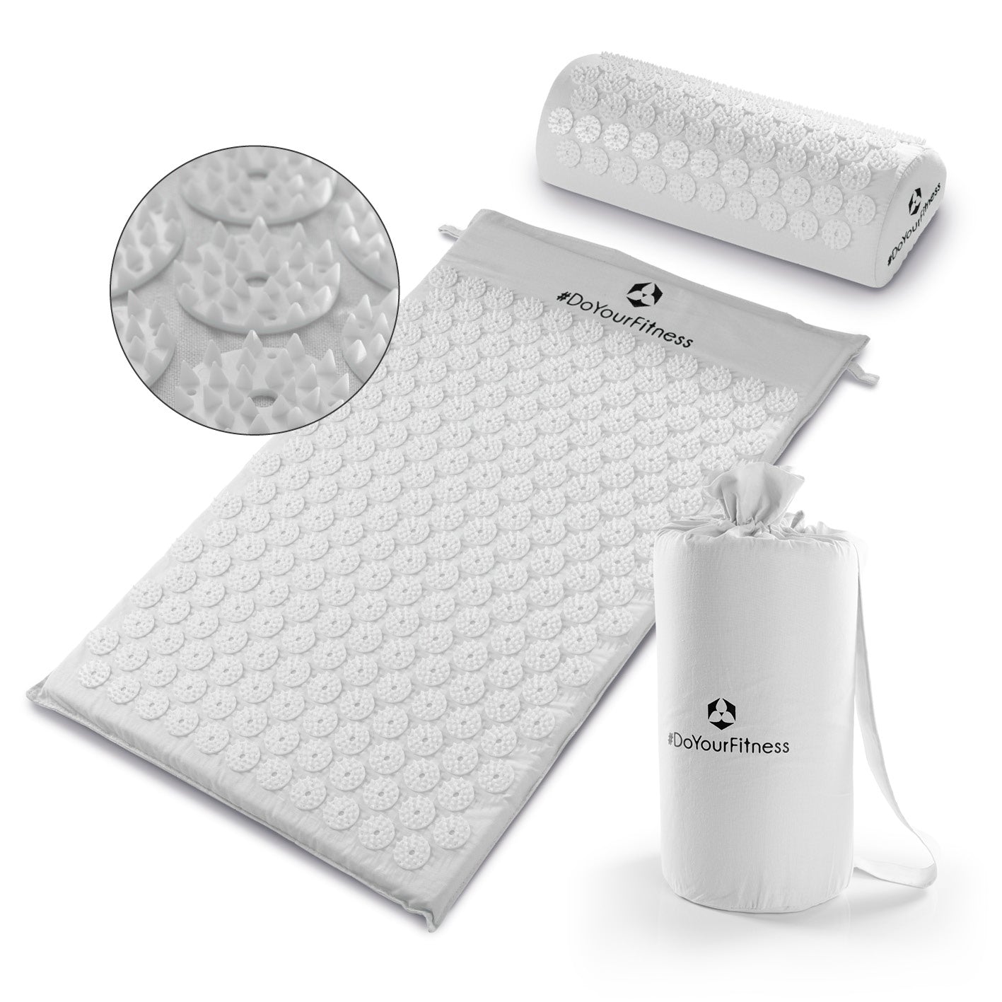 Akupressur-Set Jimuta 20x20x42 cm weiß mit Nadelmatte, Nackenkissen und Tragetasche für ganzkörper Entspannung.