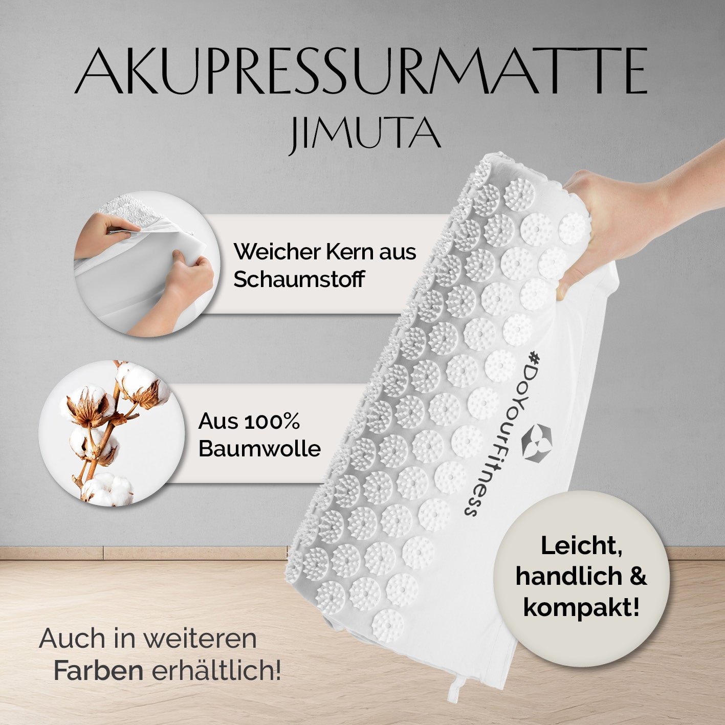 Akupressur-Set Jimuta 20x20x42 cm weiß mit weichem Schaumstoffkern und 100% Baumwolle, leicht, handlich und kompakt.