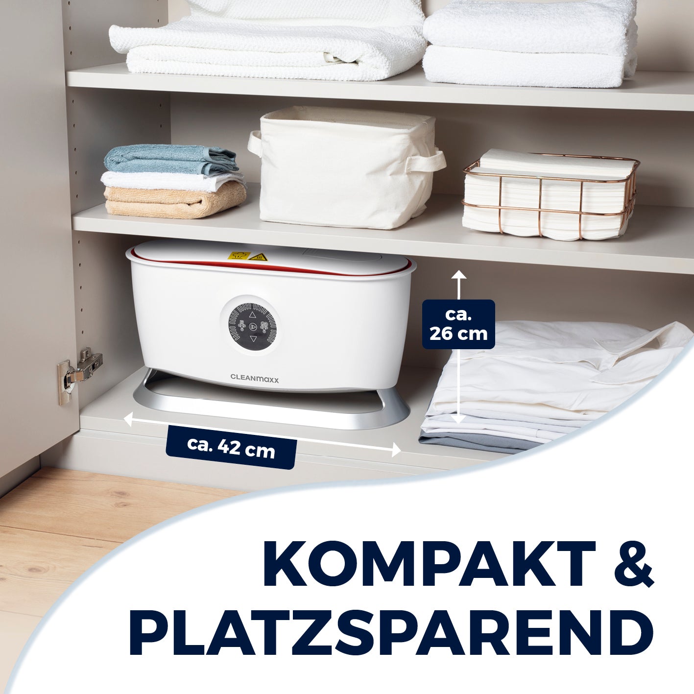 Hemdenbügler PRO STEAM - Weiß kompakt und platzsparend im Schrank, misst ca. 42x26 cm für einfaches Bügeln und Trocknen.