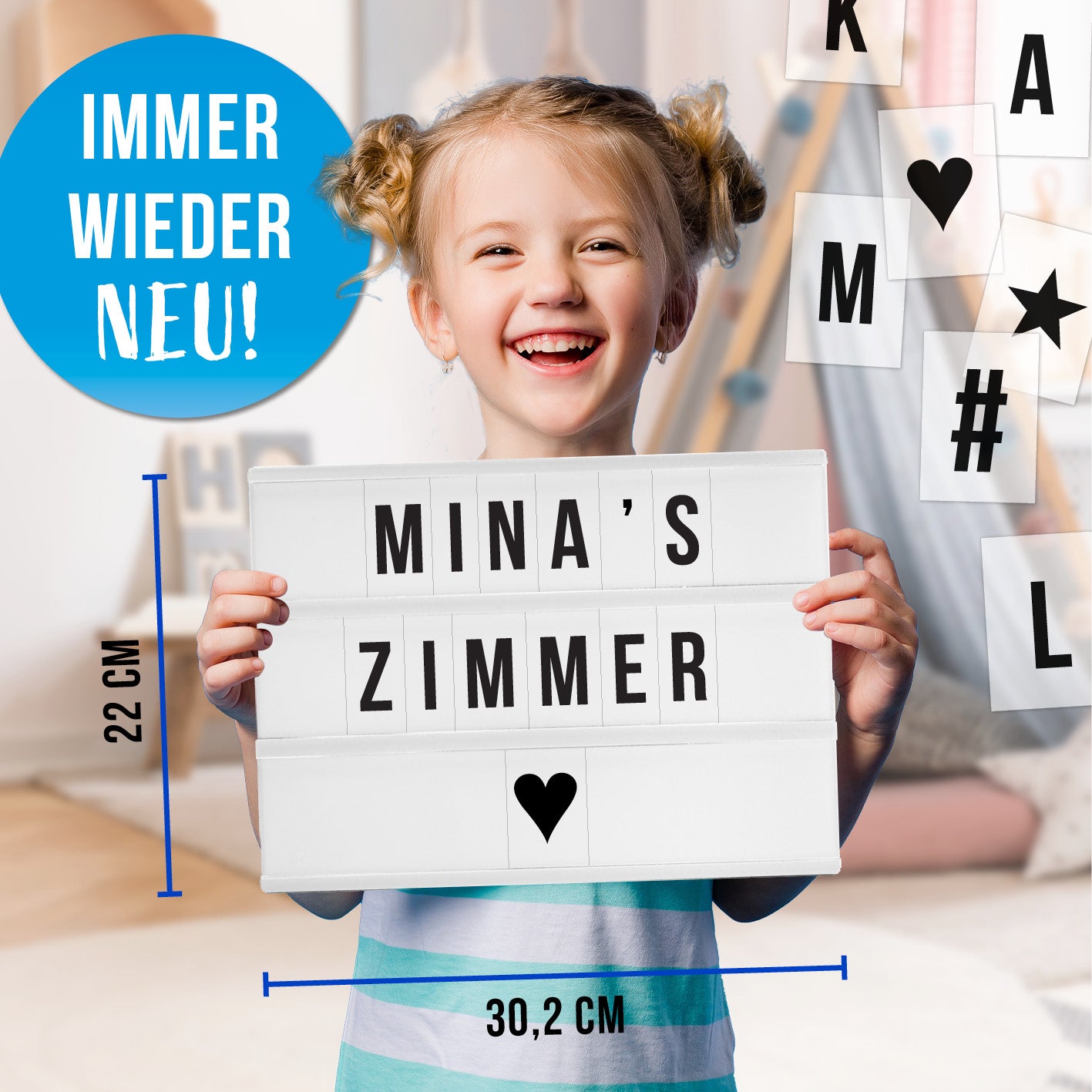 LED-Leuchtkasten mit 173 austauschbaren Buchstaben, 10 LEDs, nostalgisches Kino-Design, ideale Zimmer- und Partydekoration.