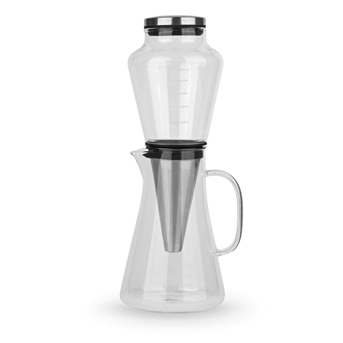 COLD DRIP Kaffeebereiter - 0,5 l aus transparentem Glas mit Metallfilter und Deckel