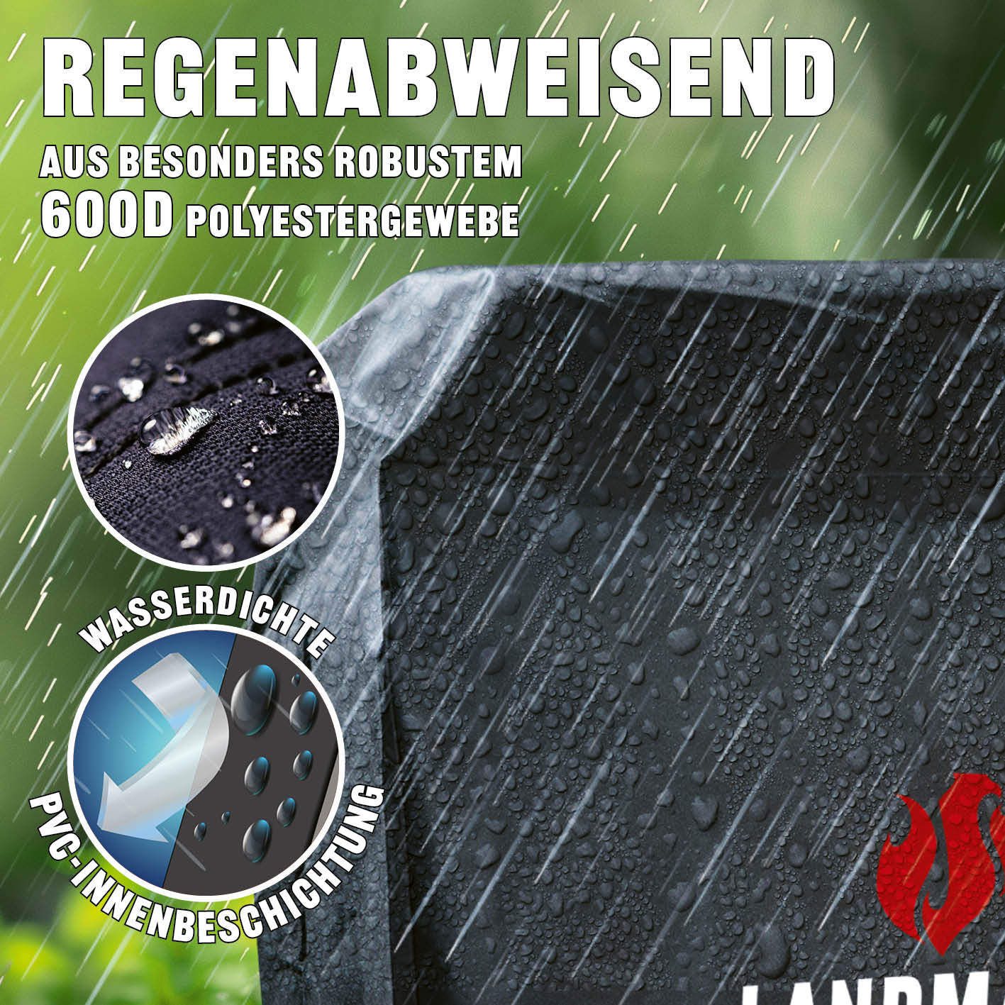 Wetterschutzhaube Premium - 60x96x120cm - schwarz, reißfest, wasserdicht, aus robustem 600D Polyester mit PVC Innenbeschichtung.