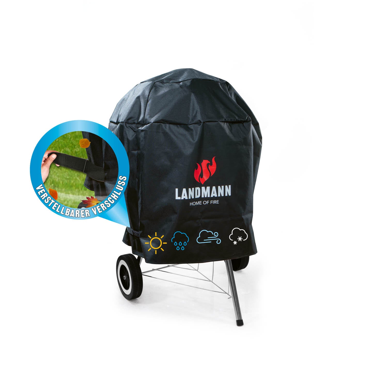 Wetterschutzhaube Premium - 90x70x70cm - schwarz aus robustem 600D Polyester, wasserdicht, UV-beständig, mit verstellbarem Klettverschluss.
