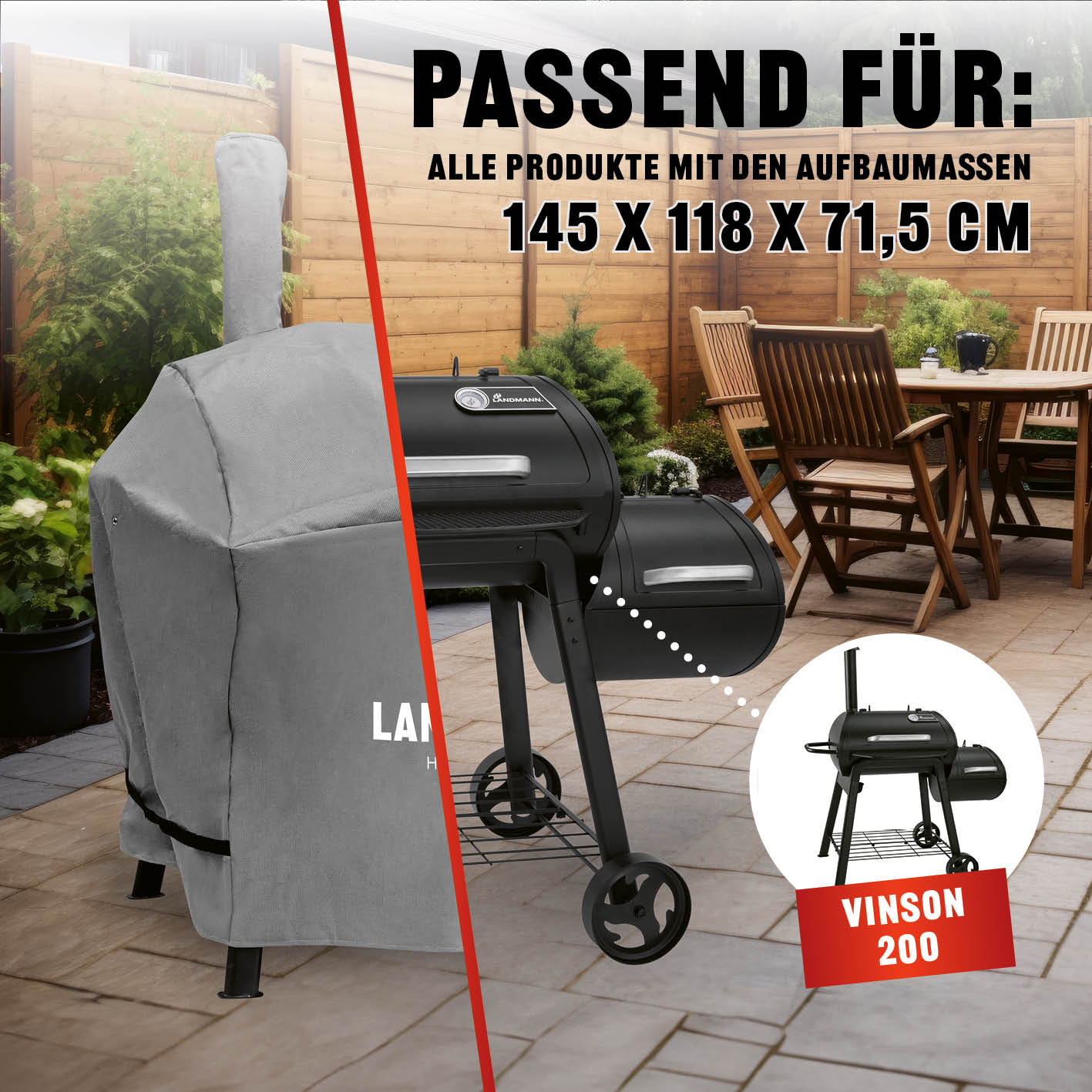 Premium Wetterschutzhaube - 78 x 130 x 118 cm, kältebeständig, wasserdicht, atmungsaktiv und reißfest, passend für Vinson 200.