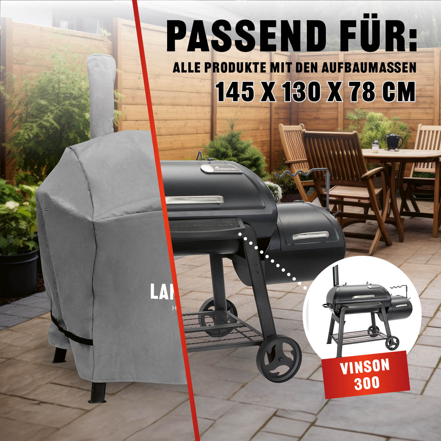 Premium Wetterschutzhaube - 130 x 126 x 85 cm, UV-beständig, wasserdicht, atmungsaktiv, reißfest, passend für Vinson 300 Grill.