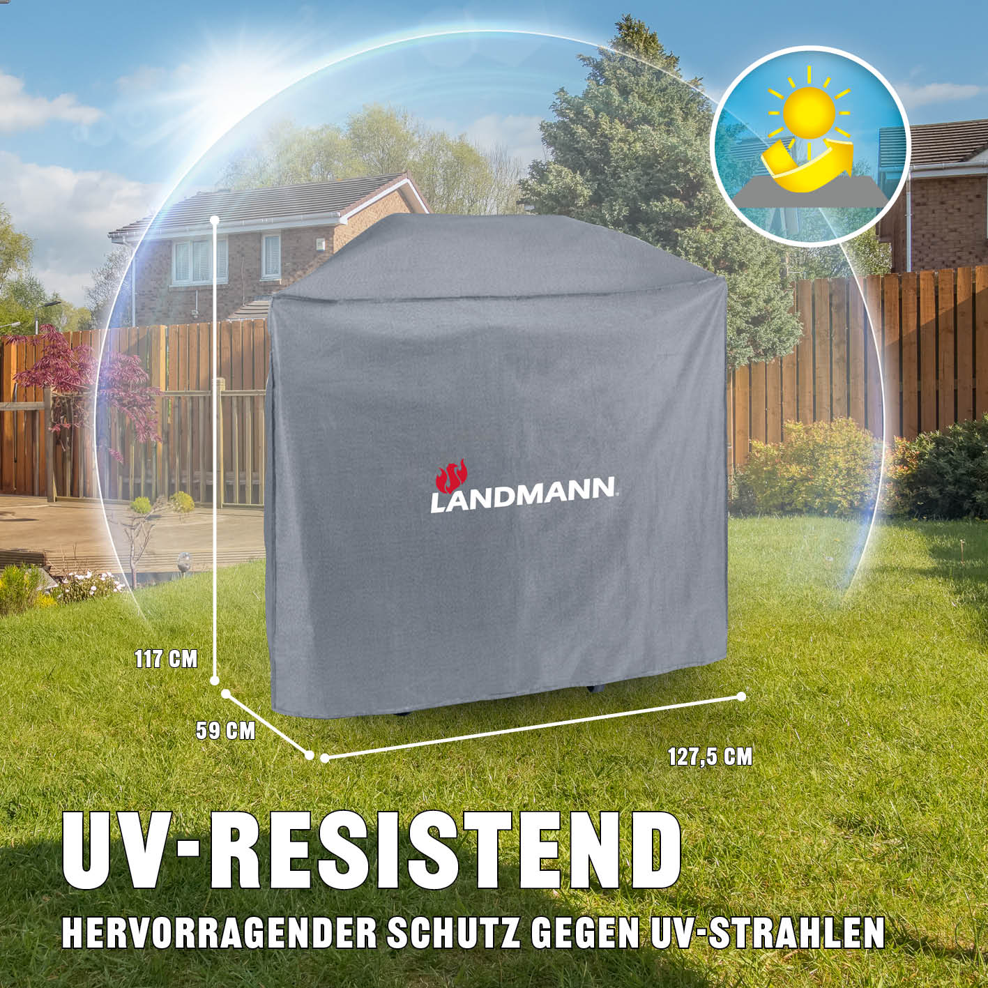 Premium Wetterschutzhaube - 59 x 127,5 x 117 cm, UV-beständig, wasserdicht, kältebeständig, mit Ventilationsöffnungen.