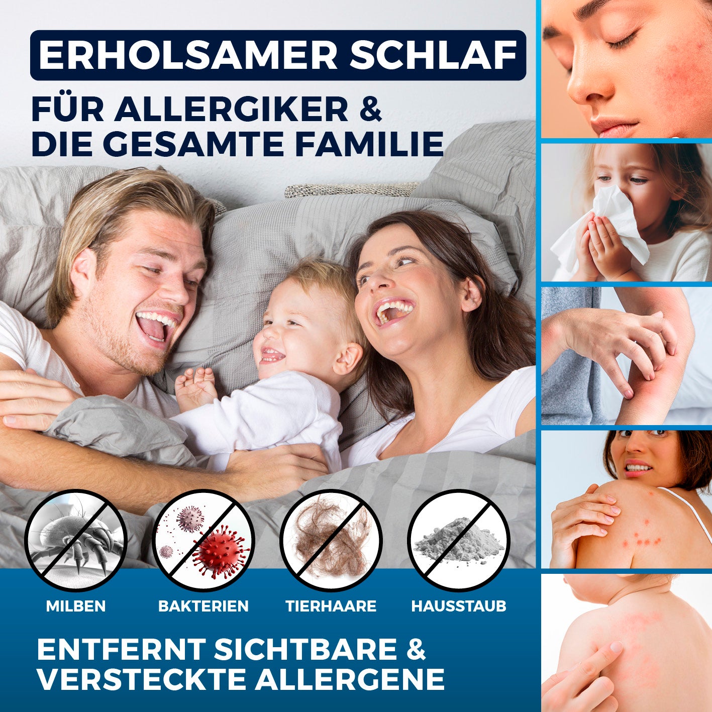 Milbensauger Vibration - blau/weiß entfernt Milben, Bakterien, Tierhaare und Hausstaub für erholsamen Schlaf bei Allergikern.