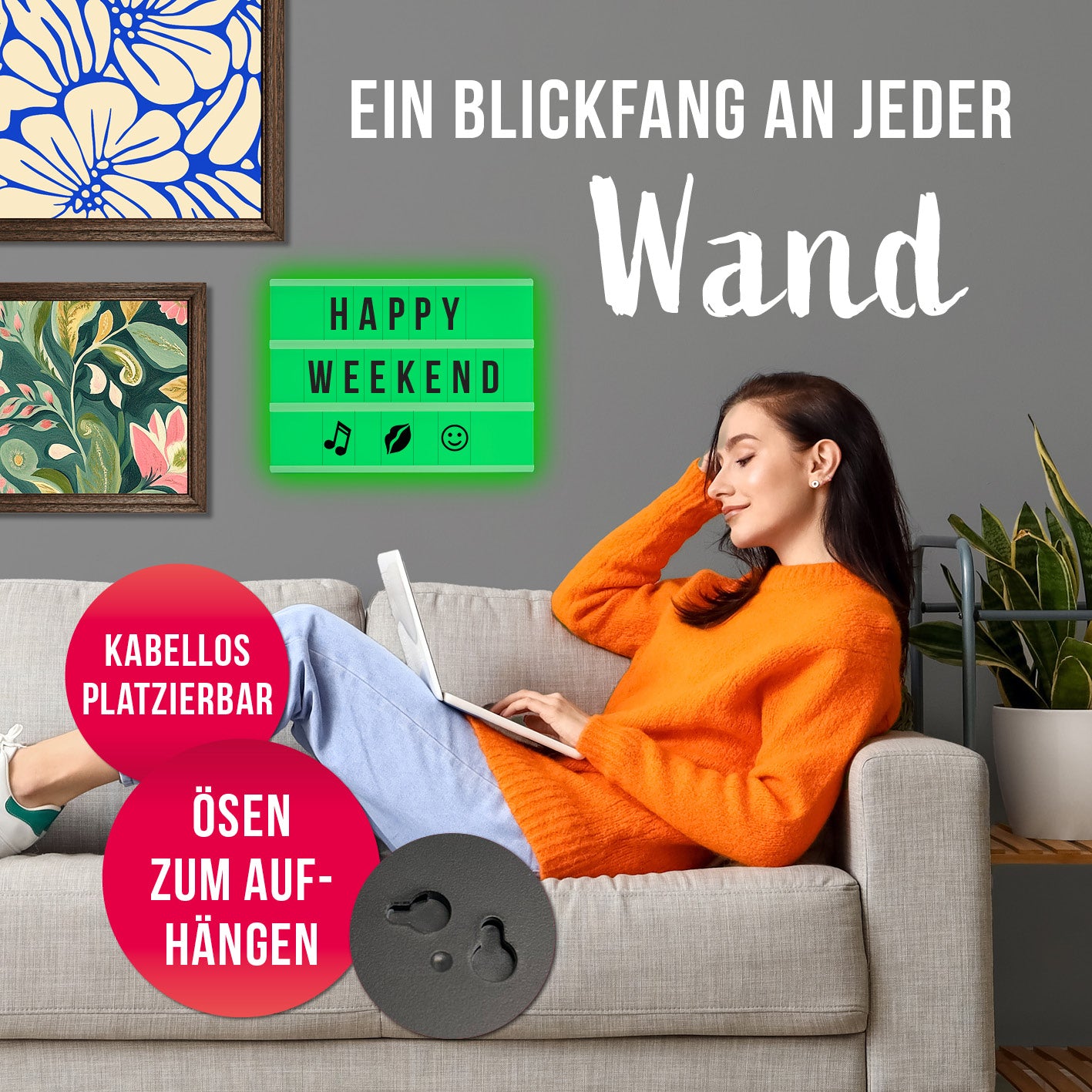 LED-Leuchtkasten - 173 Buchstaben & Symbole als kabellose Wanddekoration mit Timerfunktion ideal für individuelle Textbotschaften.