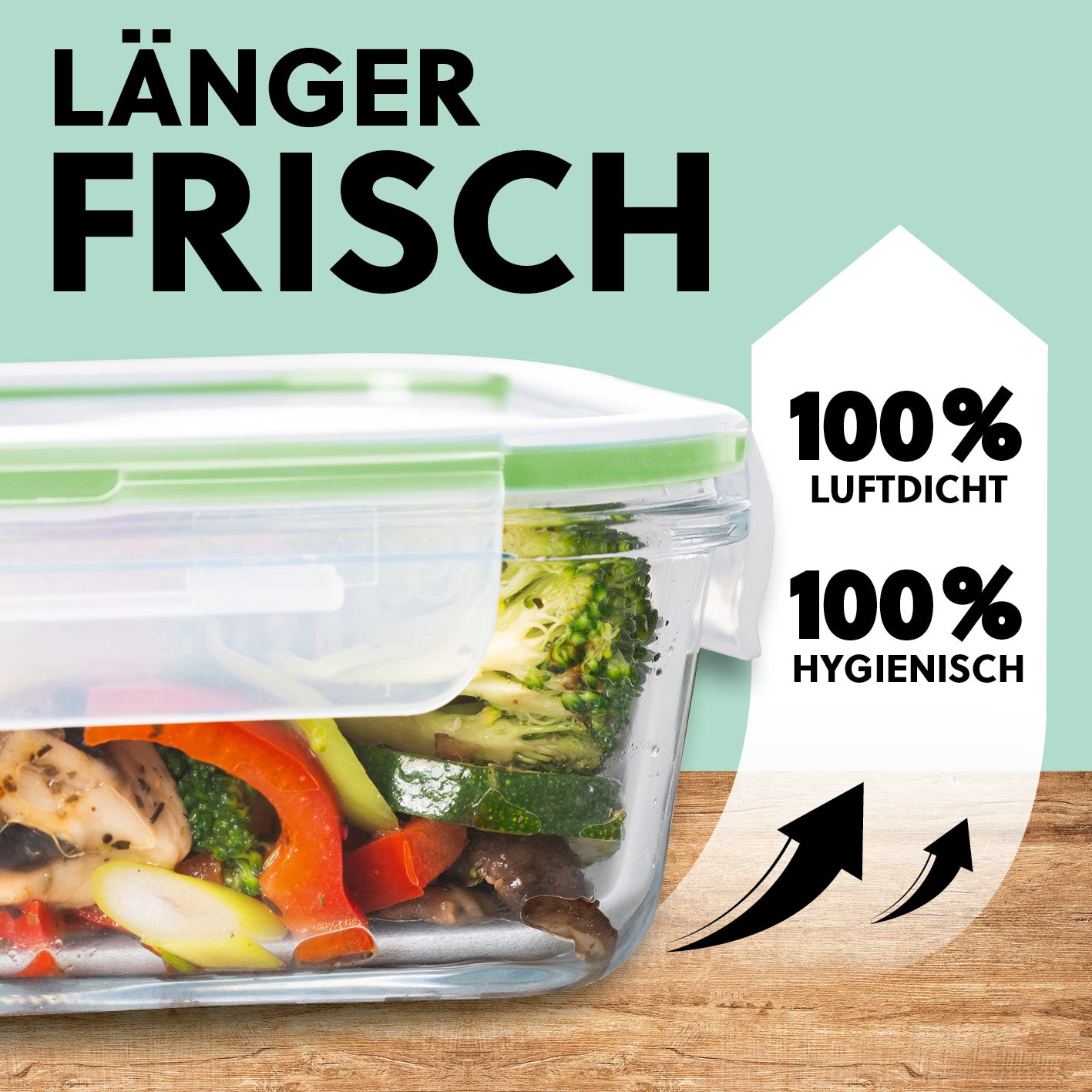 Frischhaltedosen Klick-it - 8-tlg. - Grün, luftdicht, auslaufsicher, Borosilikatglas mit Klick-Verschluss für längere Frische.