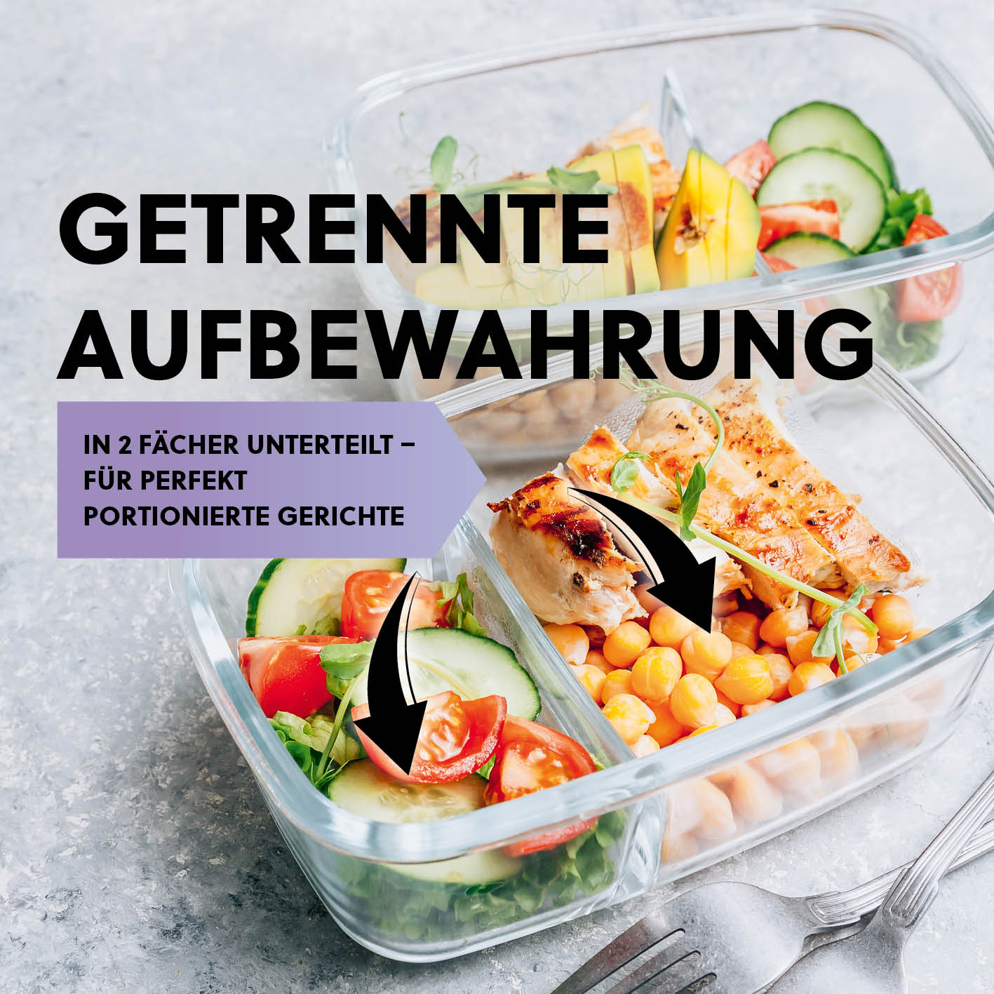 Frischhaltedosen Klick-it - 8-tlg. - Grün, Glasdose mit Trennwand für getrennte Aufbewahrung und portionierte Gerichte.