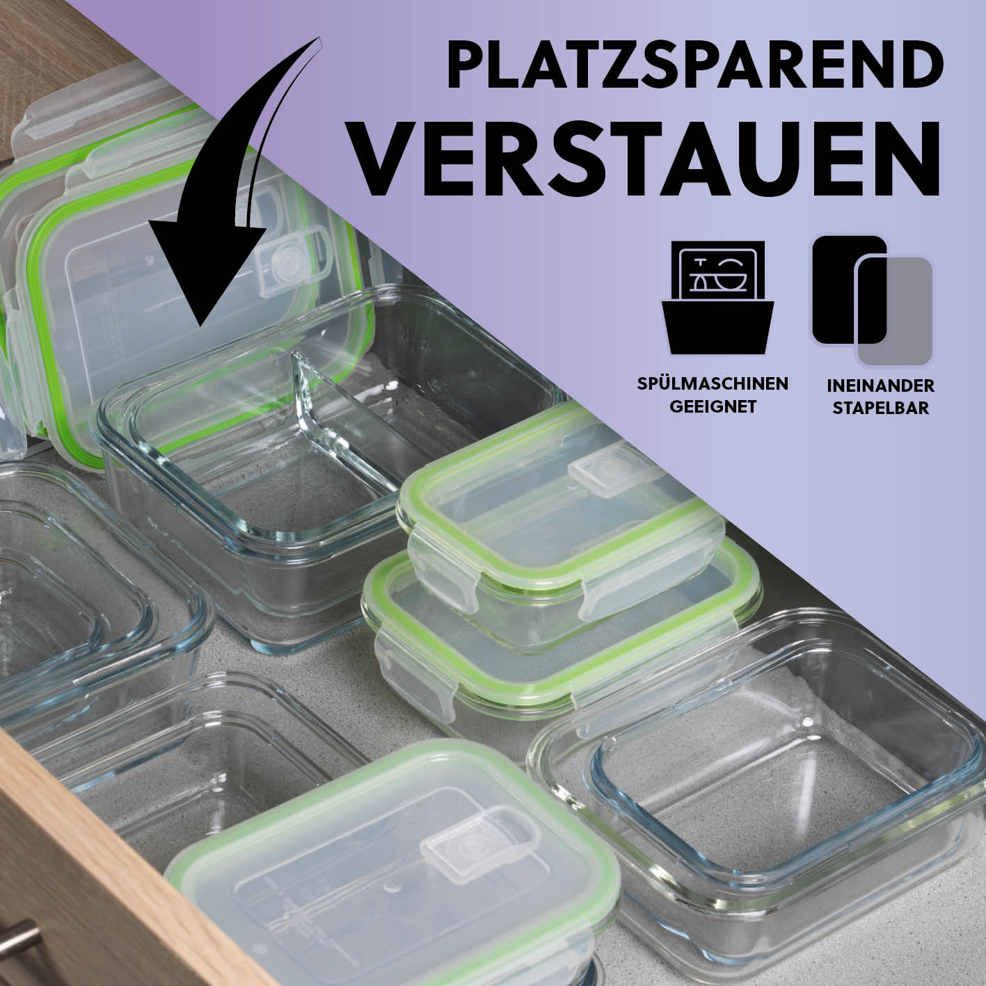Frischhaltedosen Klick-it - 8-tlg. - Grün, stapelbare Glasdosen, spülmaschinengeeignet, platzsparend, luftdicht für vielseitige Aufbewahrung.