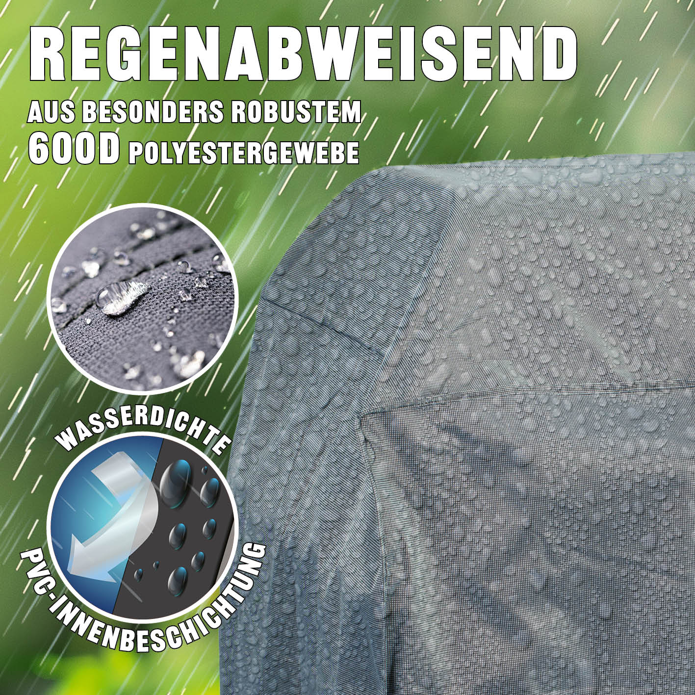 Wetterschutzhaube Premium - 55x117x90 cm, grau, regenabweisend, wasserdicht mit 600D Polyester und PVC-Innenbeschichtung.