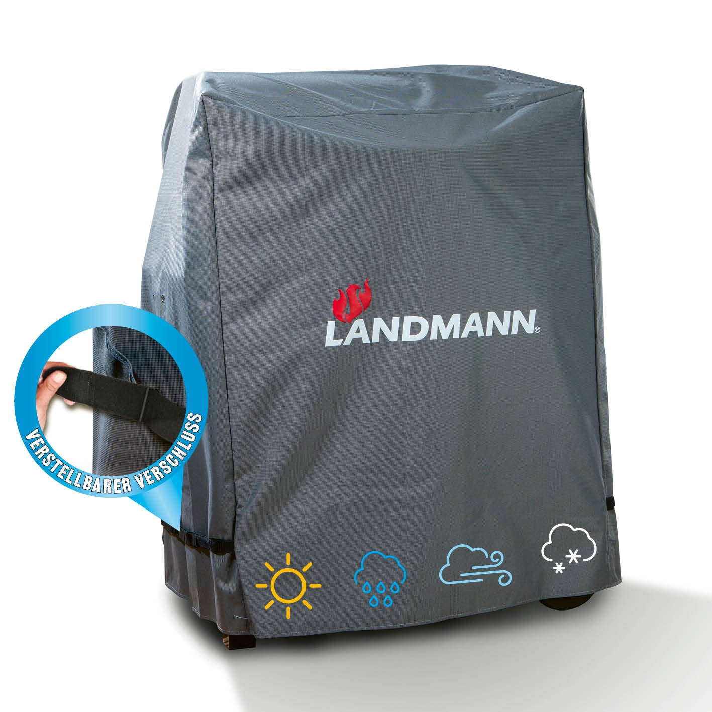 Premium Wetterschutzhaube M (60 x 80 x 120 cm) - grau, reißfestes Polyester, wasserdicht, UV-beständig, Kälteschutz bis -20 °C, mit verstellbarem Klettverschluss.