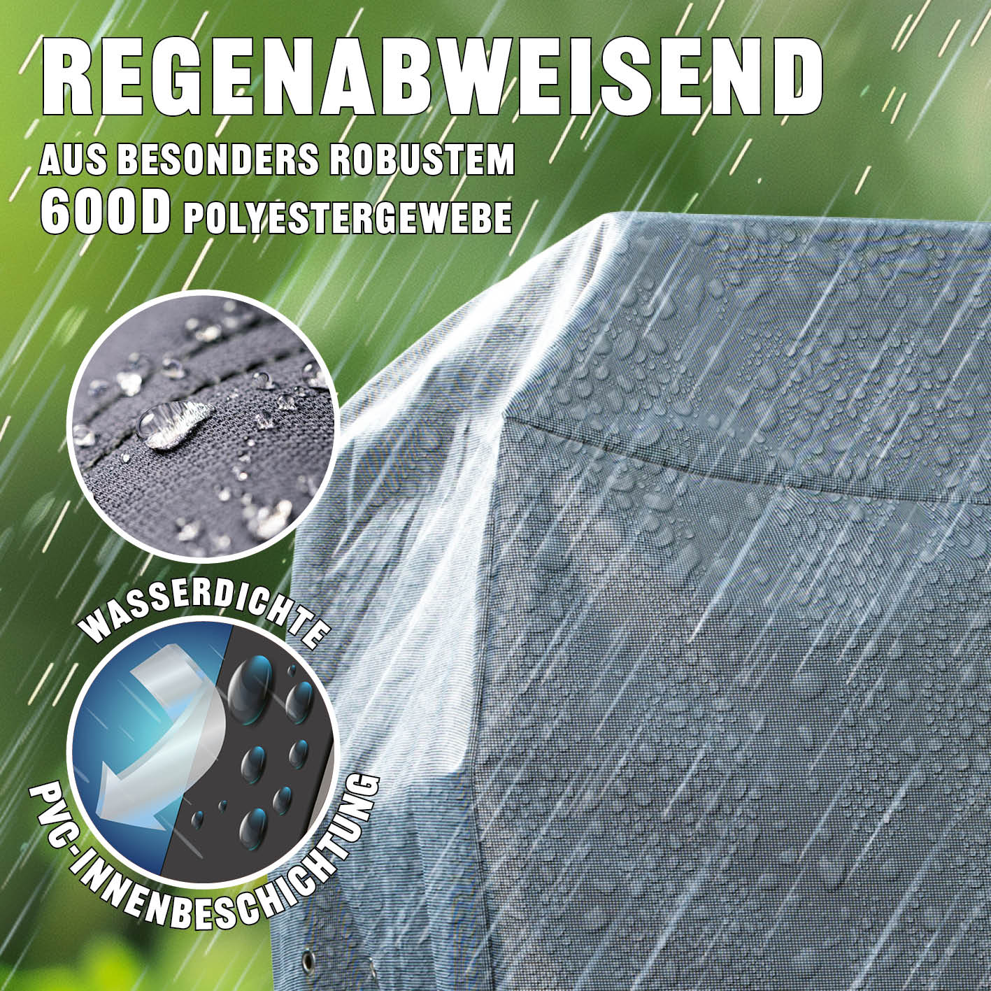Premium Wetterschutzhaube M (60 x 80 x 120 cm) - grau aus robustem 600D Polyester, regenabweisend und wasserdicht mit PVC-Beschichtung.