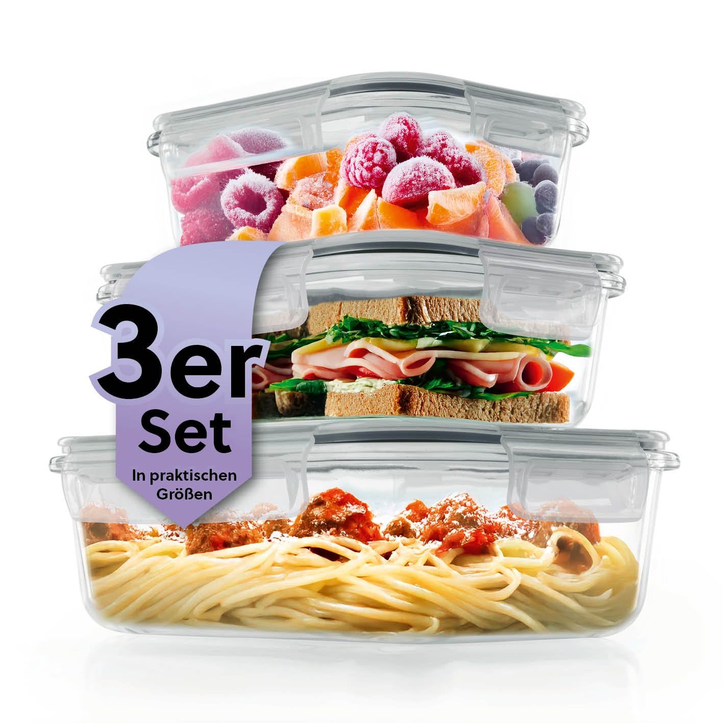 Frischhaltedosen Klick-it, 6-tlg., Grau – 3 luftdichte Glasdosen in verschiedenen Größen, ideal für Aufbewahrung, Meal Prep und Transport.