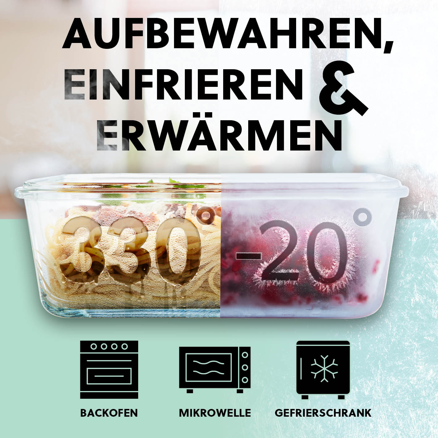 Frischhaltedosen Klick-it - 24-tlg. - Grün/Mint, hitze- und kältebeständig, backofen-, mikrowellen- und gefrierschrankgeeignet.