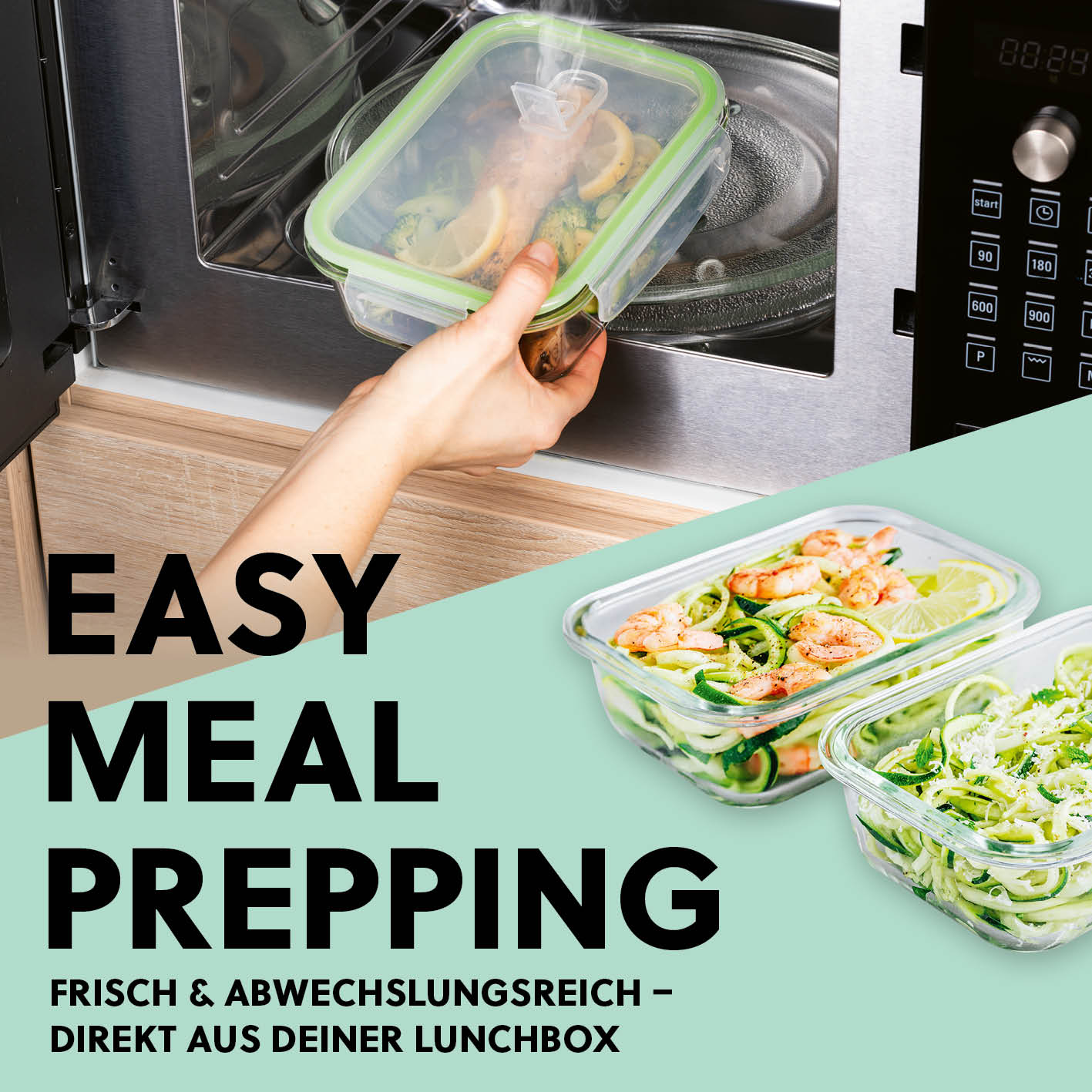 Frischhaltedosen Klick-it - 24-tlg. - Grün/Mint, luftdichte Glasdosen, mikrowellenfest, ideal für Meal Prep und platzsparende Aufbewahrung.