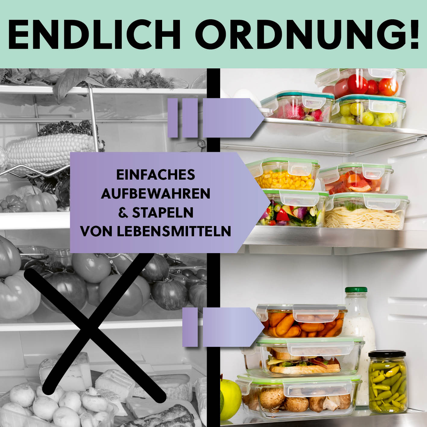 Frischhaltedosen Klick-it - 24-tlg. - Grün/Mint, stapelbar, luftdicht, auslaufsicher, ideal für ordentliche Lebensmittelaufbewahrung im Kühlschrank.