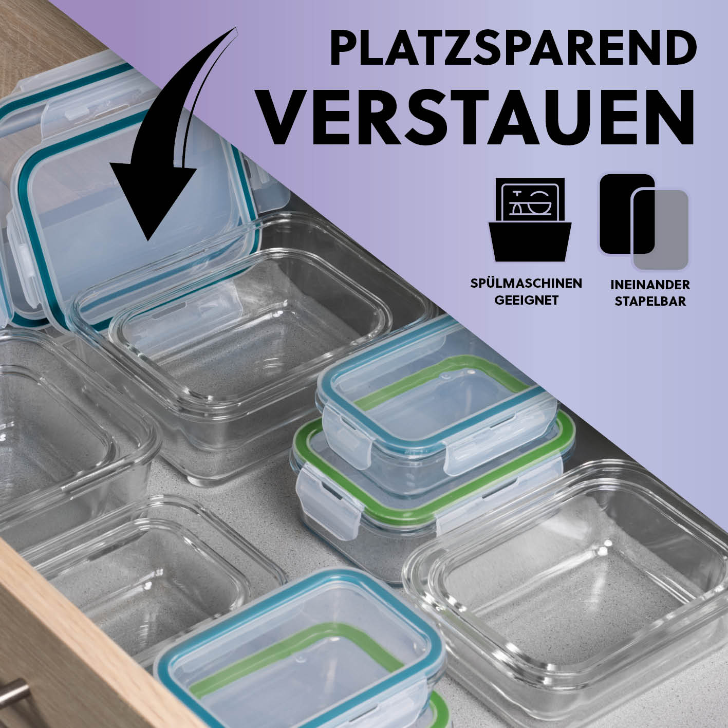 Frischhaltedosen Klick-it - 24-tlg. Grün/Mint, stapelbare, spülmaschinenfeste Glasbehälter, platzsparend und transparent für optimale Ordnung.