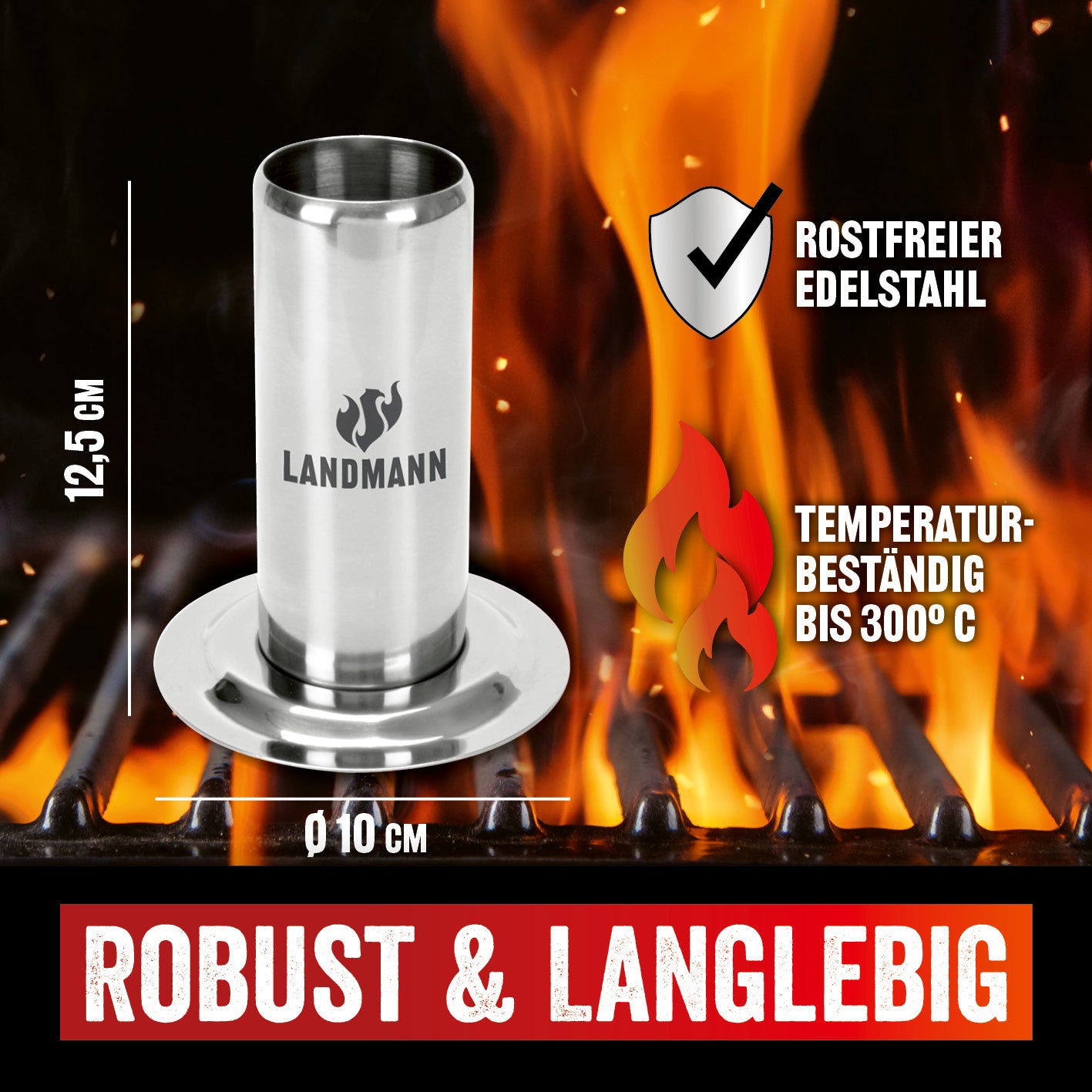 Selection Hähnchenhalter aus rostfreiem Edelstahl, hitzebeständig bis 300°C, robust und langlebig für Grill und Backofen.
