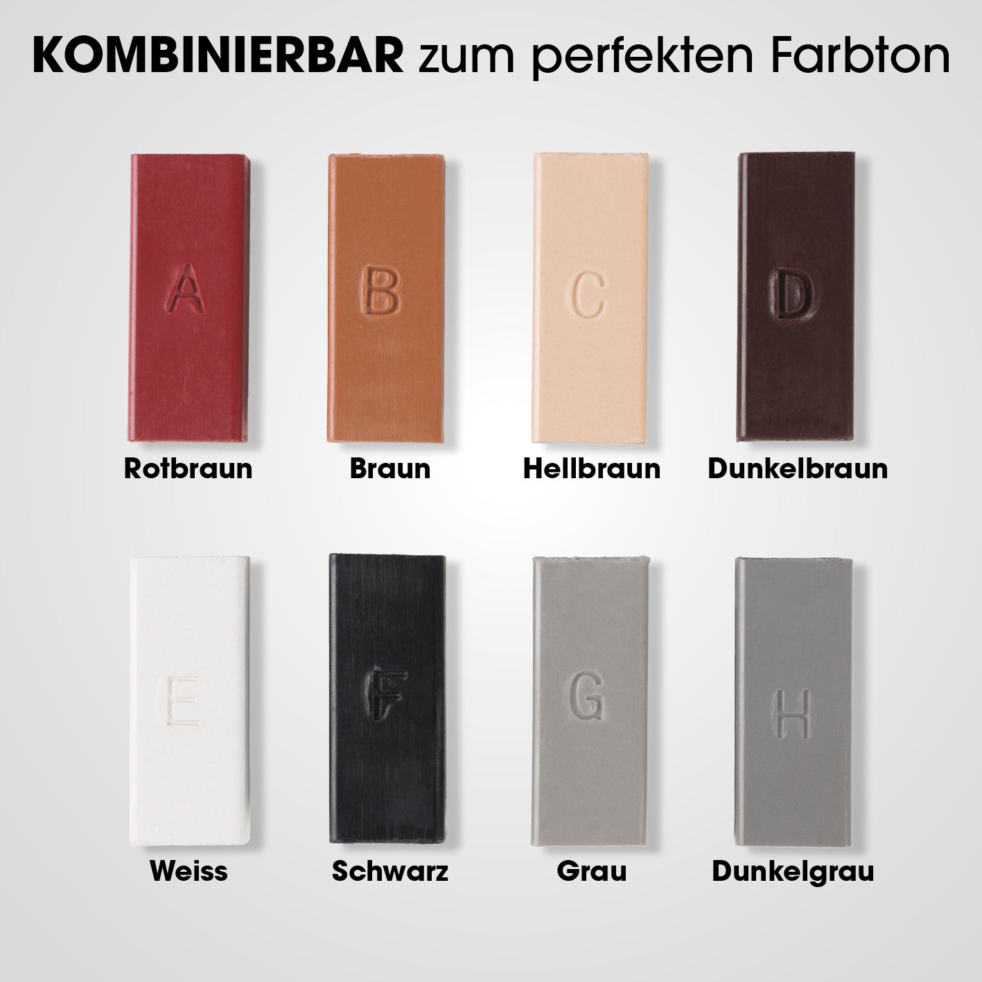 Reparaturset für Fliesen & Steinböden mit 8 farblich kombinierbaren Hartwachs-Stangen für perfekte Ausbesserungen.