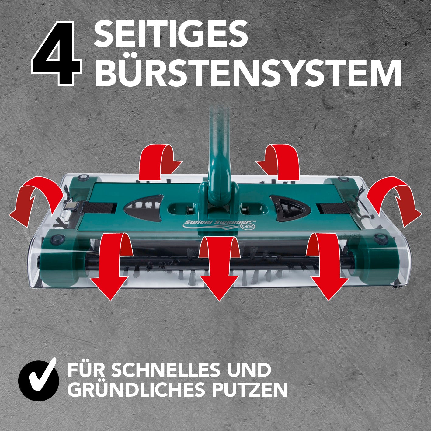 Swivel Sweeper G 2 Akkubesen kabellos mit 4 seitigem Bürstensystem für schnelles und gründliches Putzen.