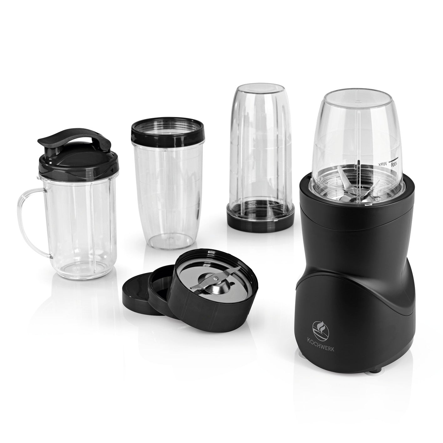 Multifunktions-Mixer - Schwarz mit 8 Funktionen, inklusive To-go-Deckel, ideal für Smoothies, Dips, Soßen und Mahlen.