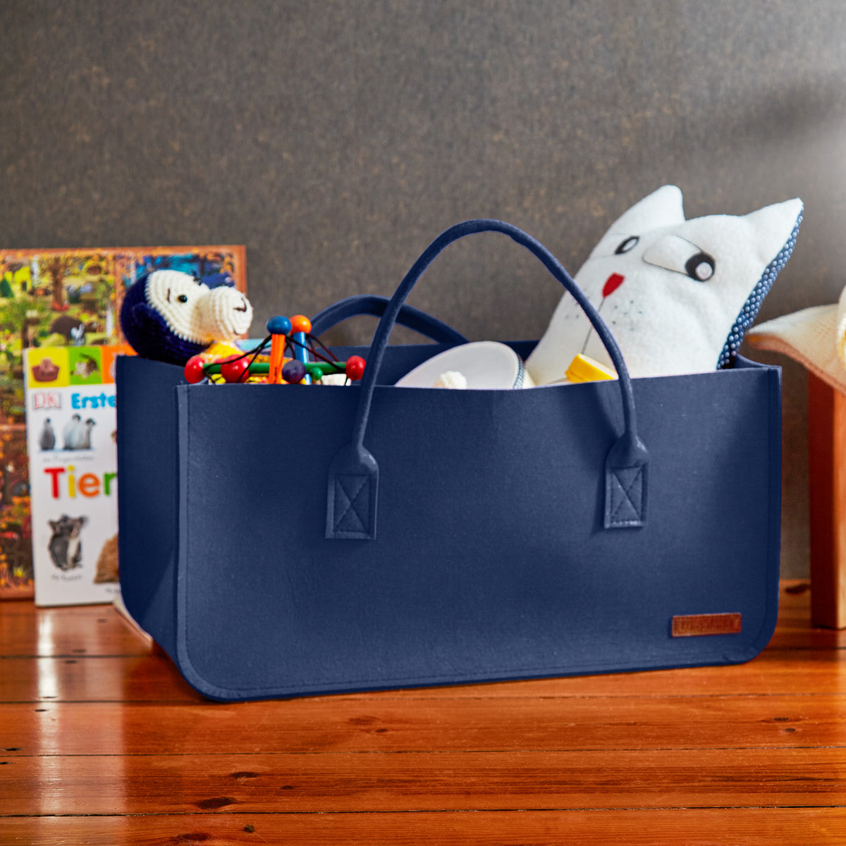 Kaminholztasche aus Filz mit Tragegriff - 50 x 25 x 25 cm - Mitternachtsblau