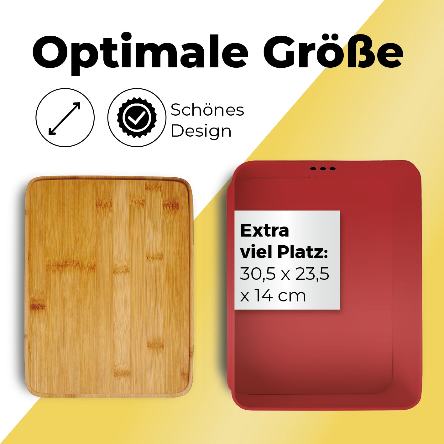 Cuisine Brotkasten aus Metall mit Bambus Deckel - Rechteckig 30,5 x 23,5 x 14 cm in Rot mit praktischem Schneidebrettdeckel.