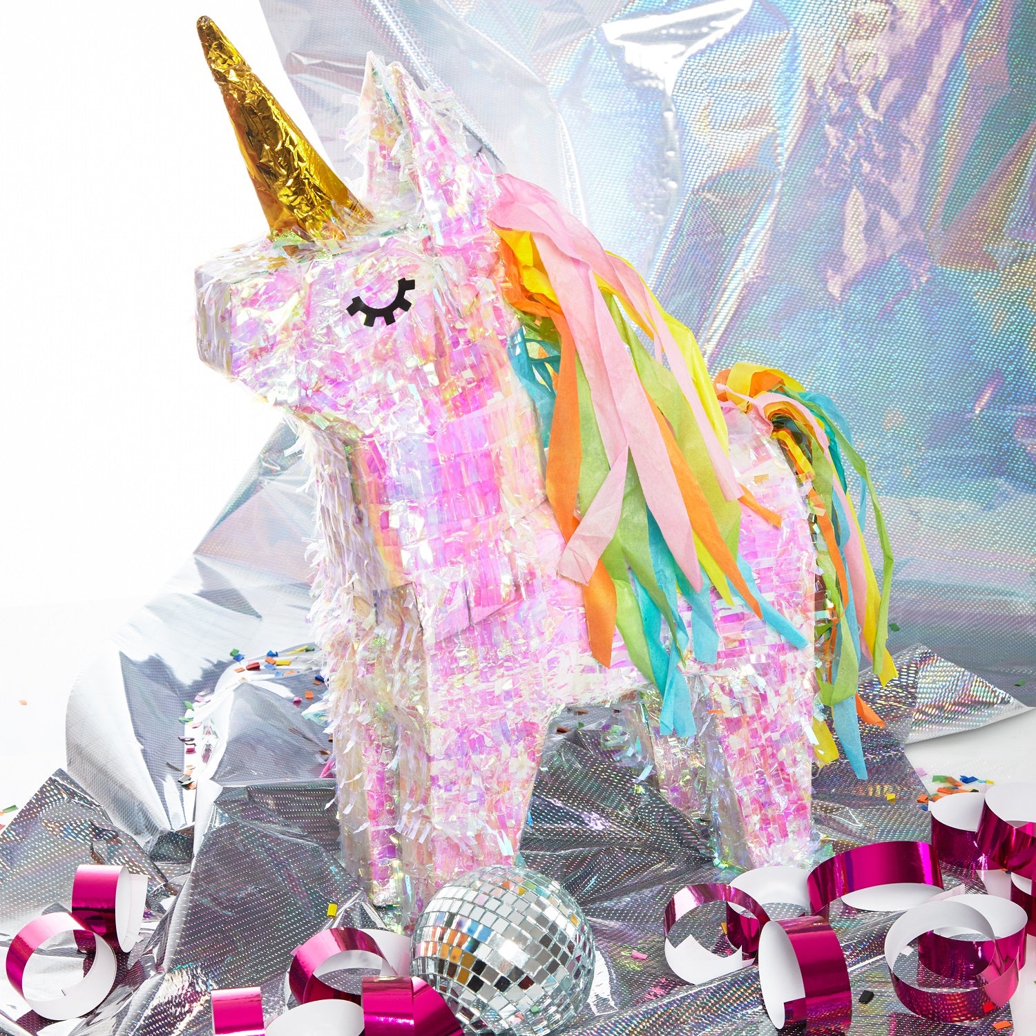 Pinata Einhorn - Set zum Befüllen inkl. Schläger, Maske und 50g Konfetti