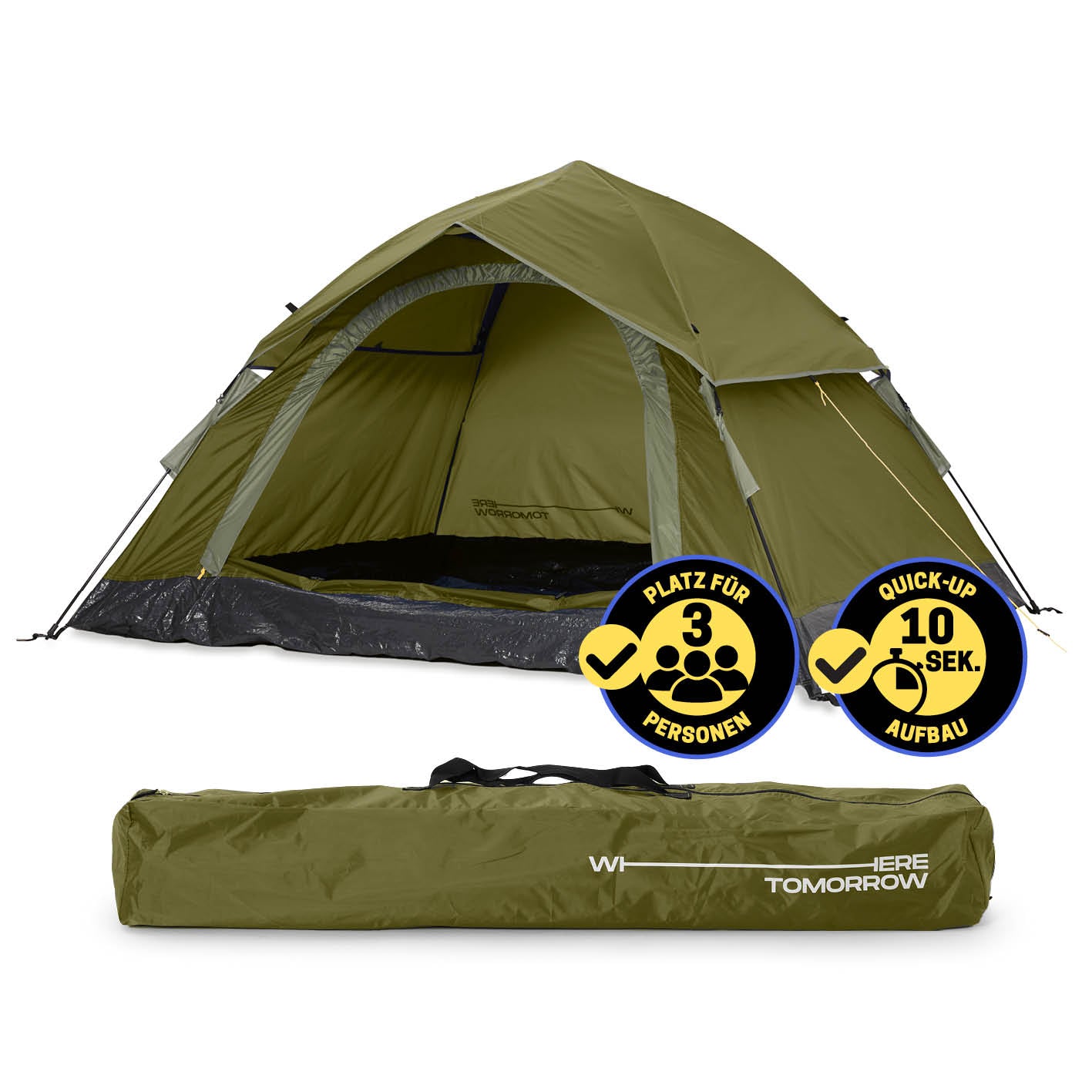 Pop up Wurfzelt für 3 Personen - Grün, leichtes, wasserfestes Zelt mit schnellem Aufbau in 10 Sekunden, ideal für Outdoor und Reisen.