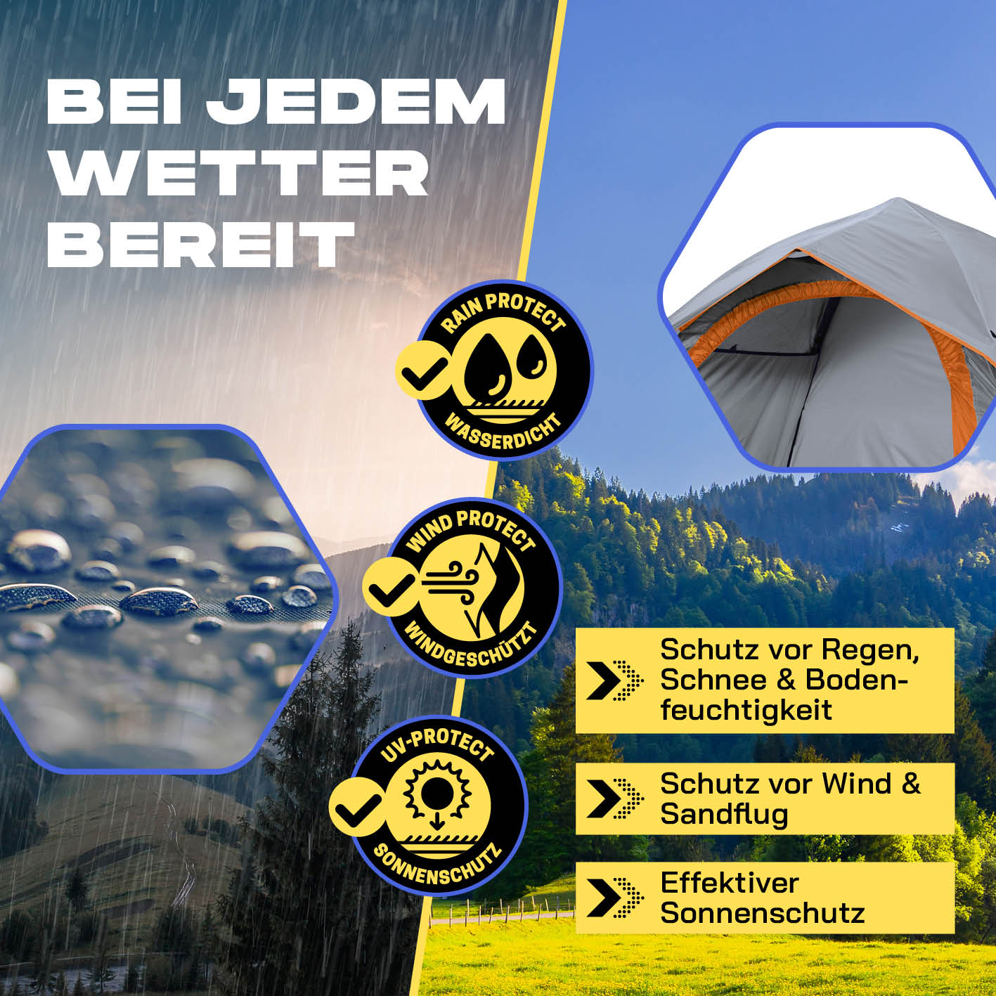 Pop up Wurfzelt für 3 Personen - Grau, wasserfest, windgeschützt und mit effektivem Sonnenschutz für vielseitigen Outdoor-Einsatz.