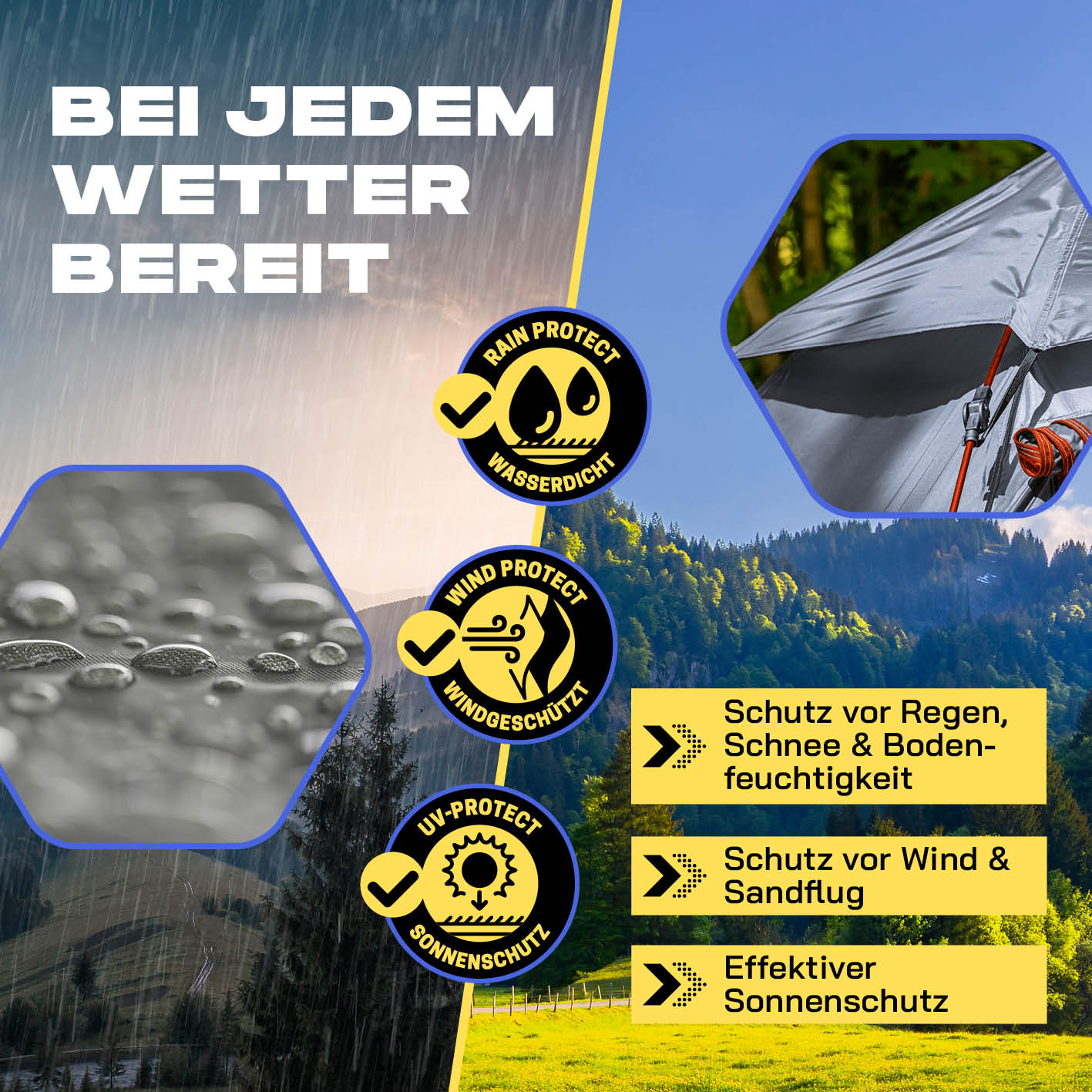 Pop up Kuppelzelt für 3 Personen - Grau, wasser- und winddicht, mit effektivem Sonnenschutz, ideal für Regen, Schnee und Sandflug.