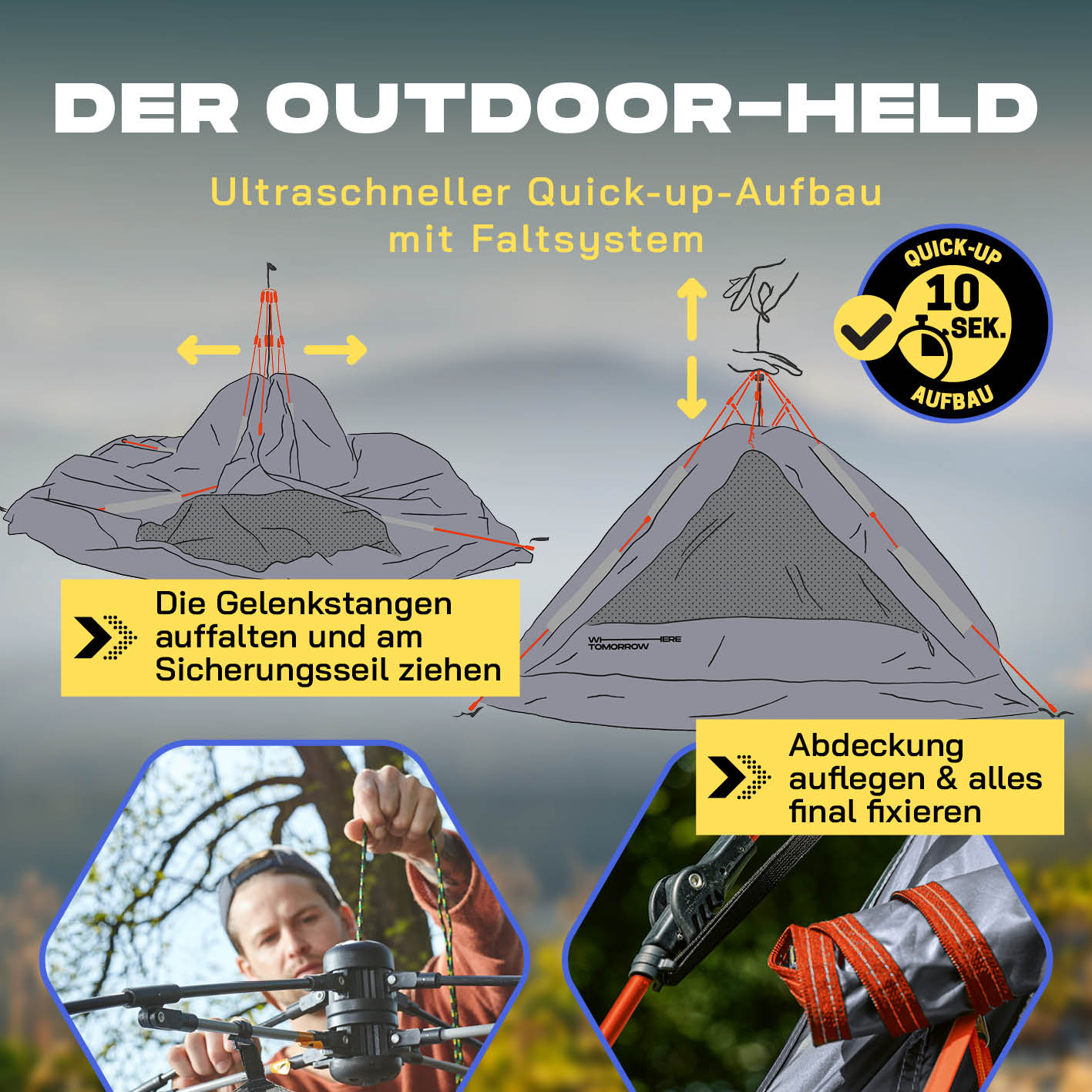 Pop up Kuppelzelt für 3 Personen - Grau mit ultraschnellem Quick-up-Aufbau in 10 Sekunden, wetterfest und ideal für Outdoor-Abenteuer.