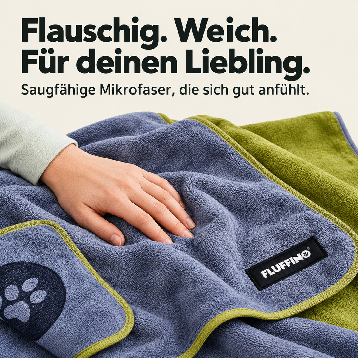 Hundehandtuch Mikrofaser – 2er-Pack - 120 x 70 cm - Grau & Grün, graues und grünes Handtuch mit Pfotenmotiv