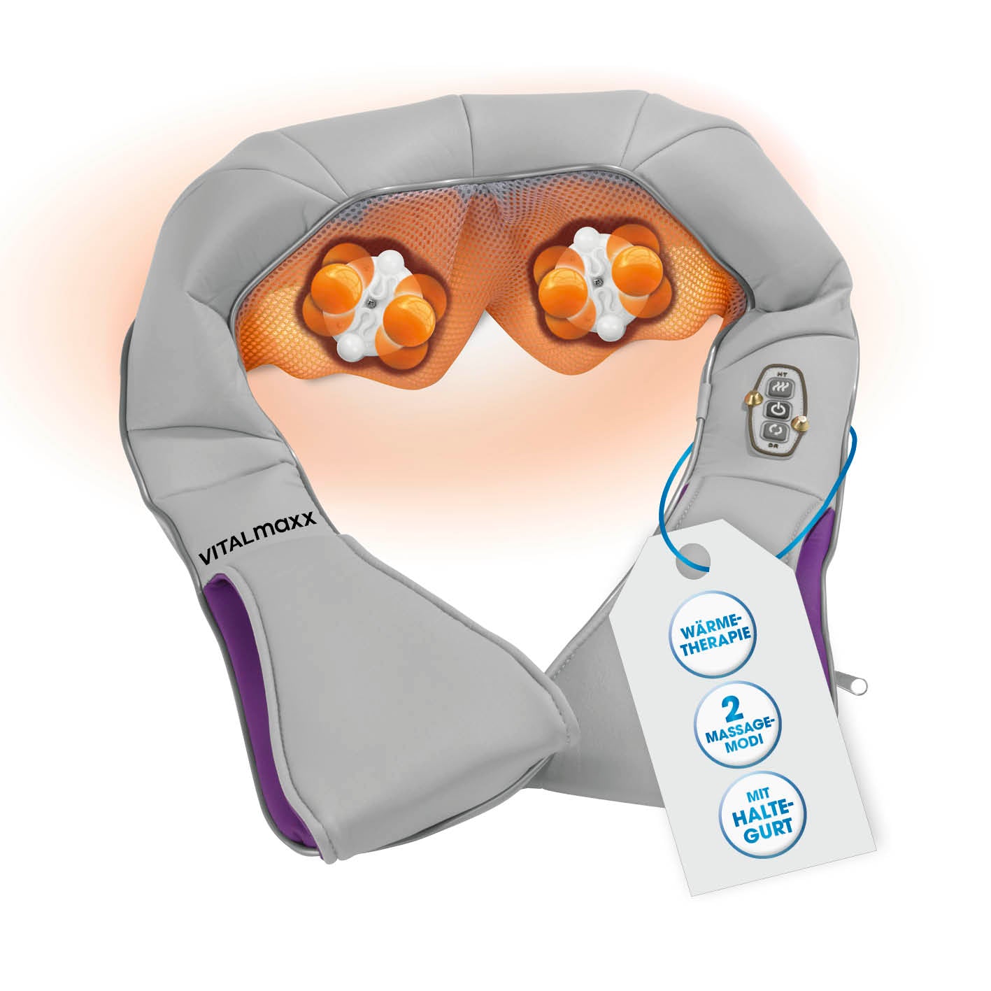 Shiatsu-Massagegerät - 4 Massagebälle mit Druck- und Knetmassage, zuschaltbarer Wärmefunktion und Haltegurt für vielseitige Muskelentspannung.