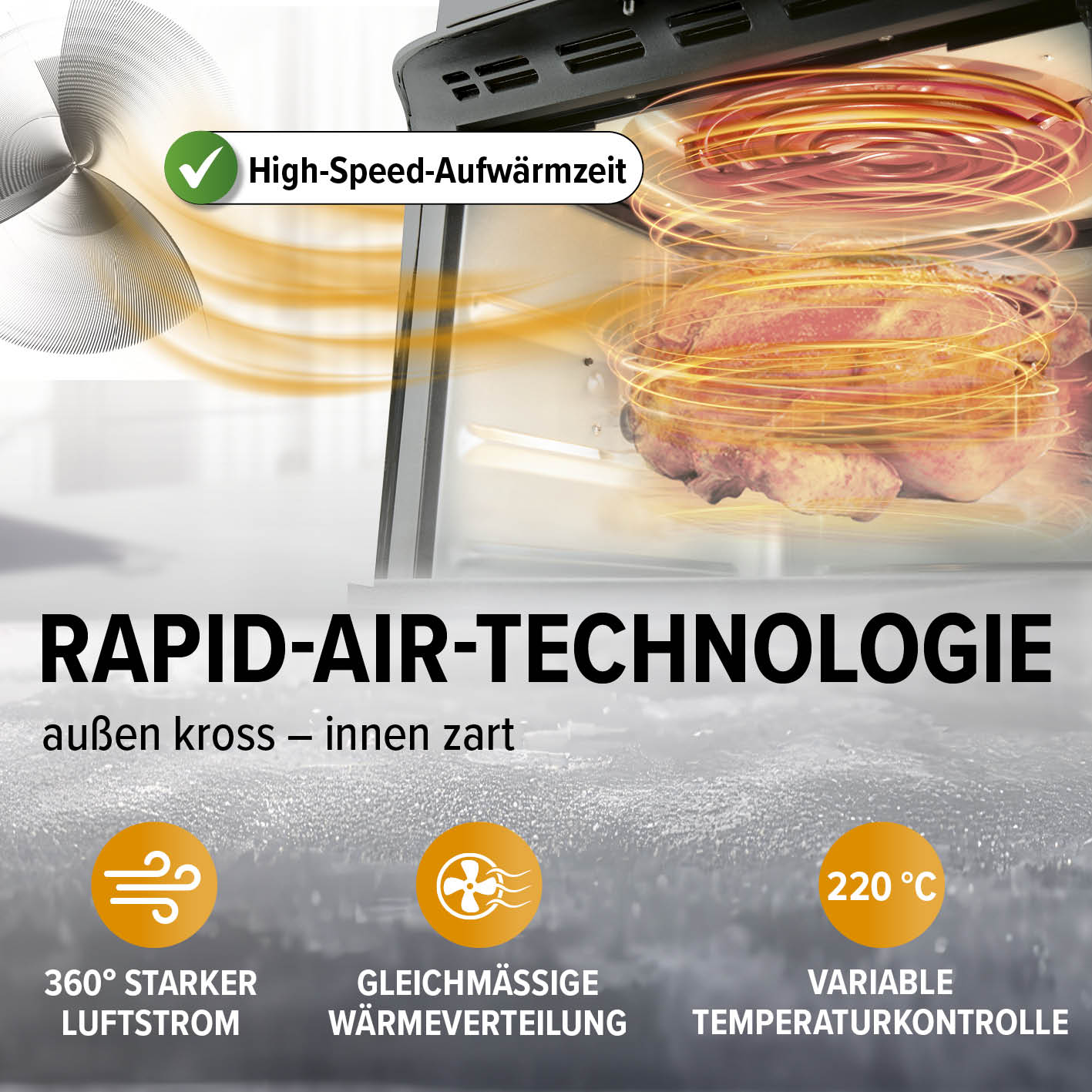 Digitale Heißluftfritteuse - 12 l mit 360° Rapid Air Technologie für fettarmes, schnelles Garen und gleichmäßige Wärmeverteilung bis 220 °C.