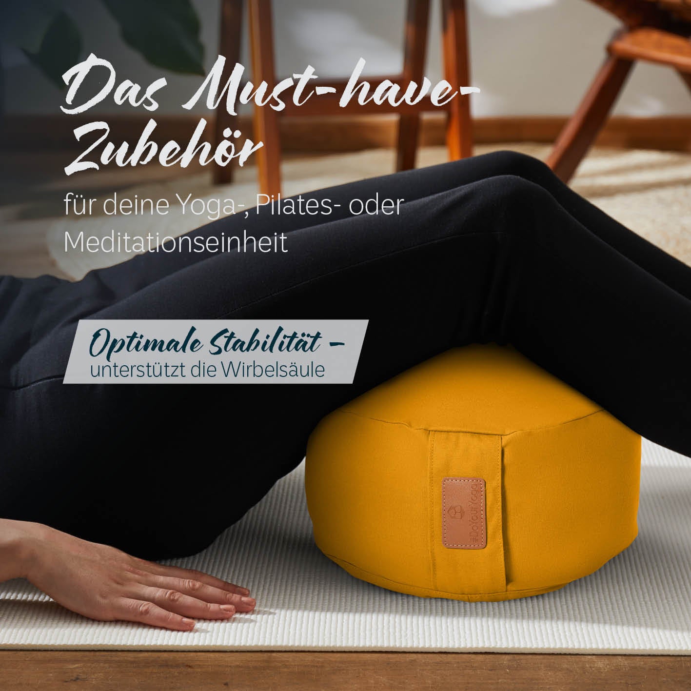 Yoga-Kissen Vishnu - gefüllt mit Bio-Dinkelspelz - Rund 30 x 30 x 15 cm - Currygelb